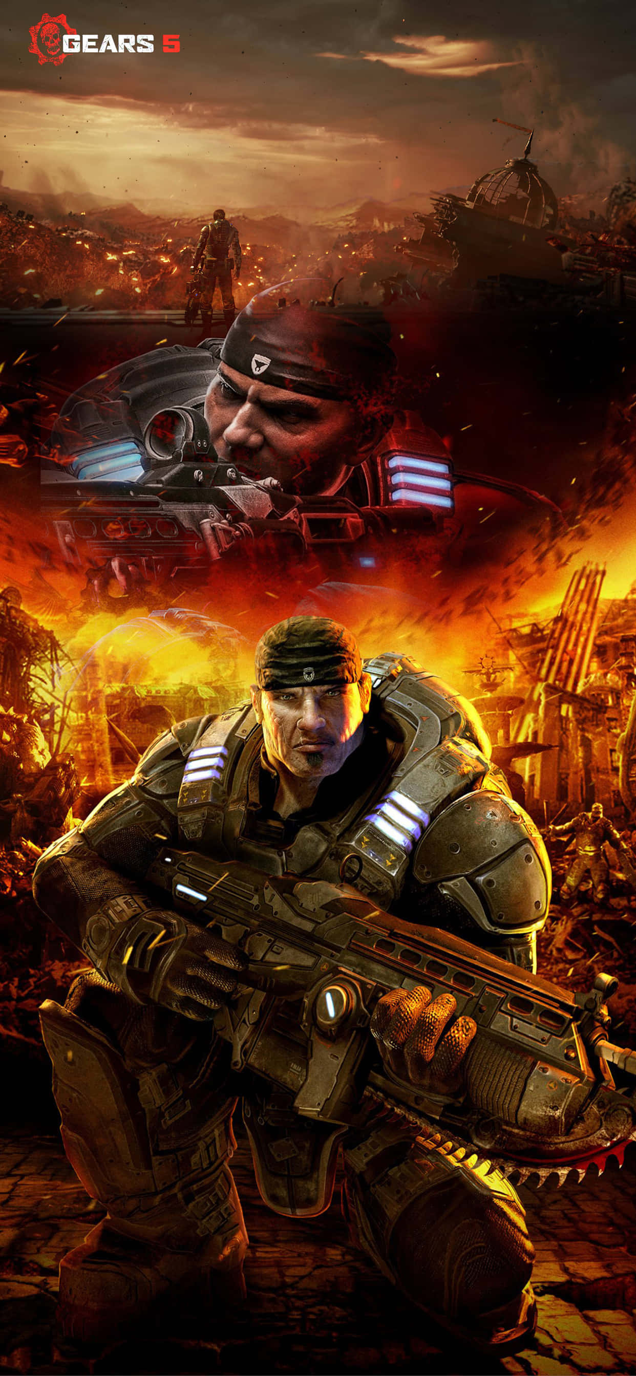 Bildetekst: Energisk Gears of War 5 Spillbakgrunn for iPhone XS Max Bakgrunner