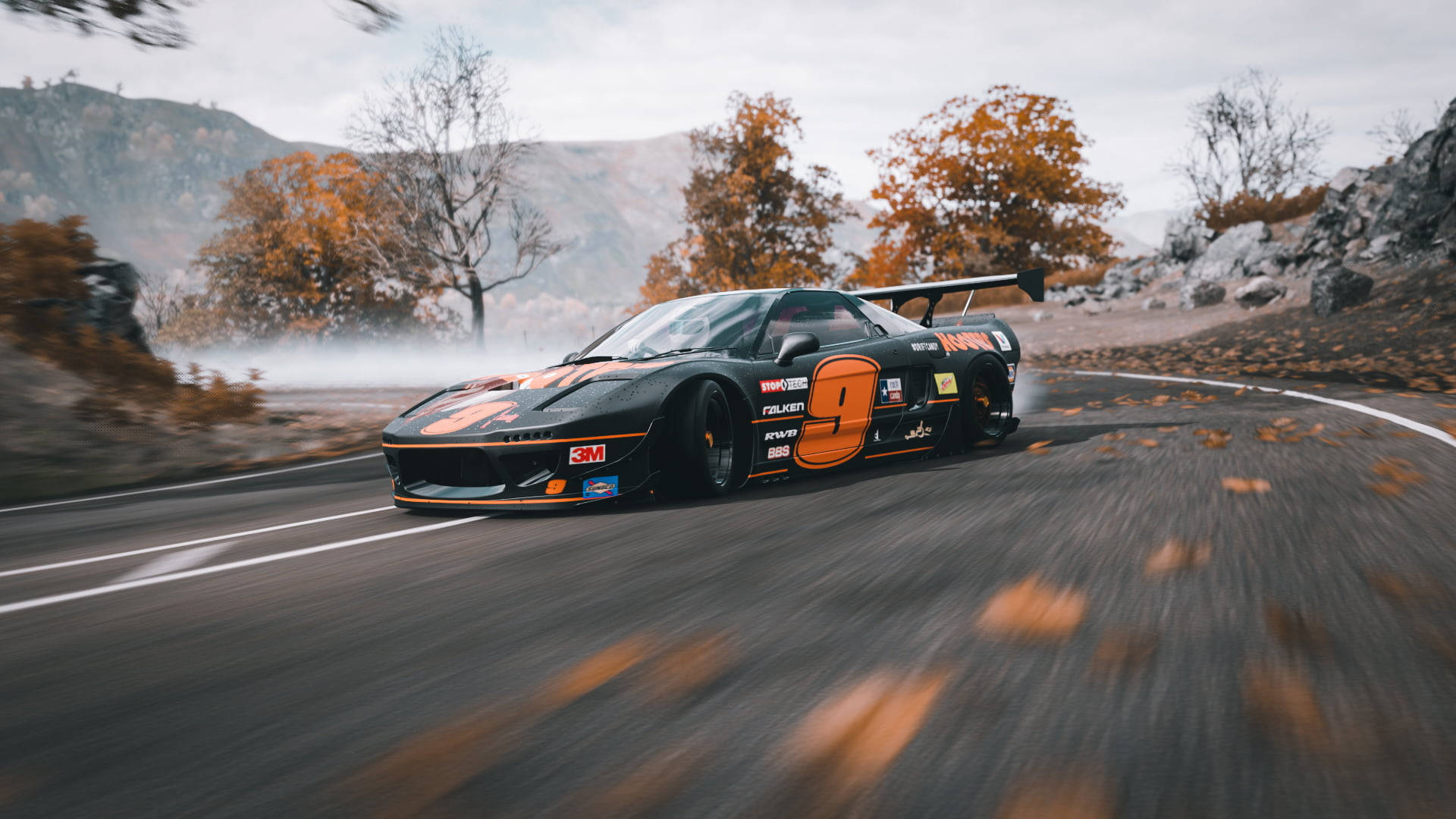Bildetekst: Fantastisk oransje og svart Honda NSX som utmerker seg i drifting Bakgrunner