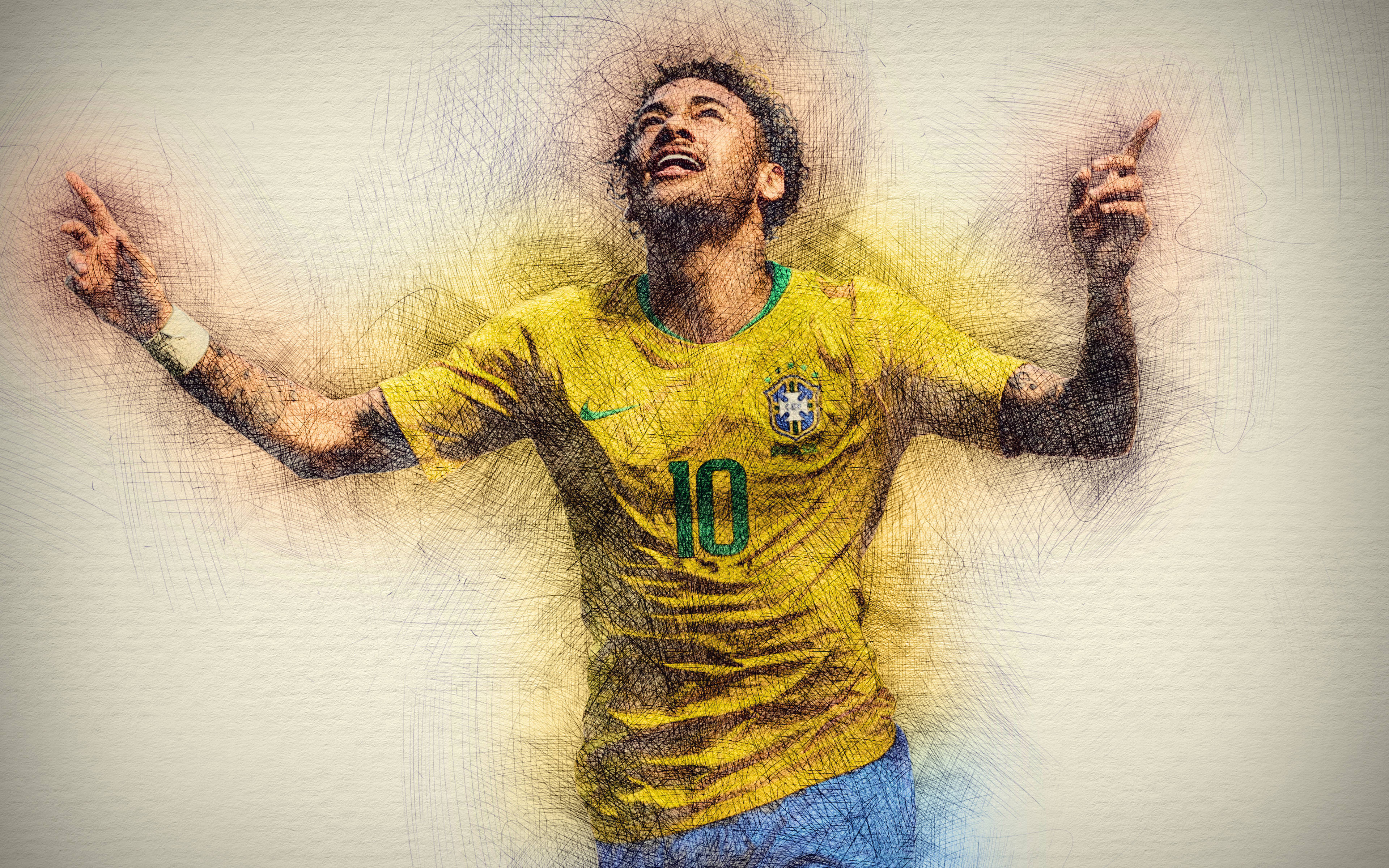 Bildetekst: Fargerik skisse av Neymar Jr. Bakgrunner