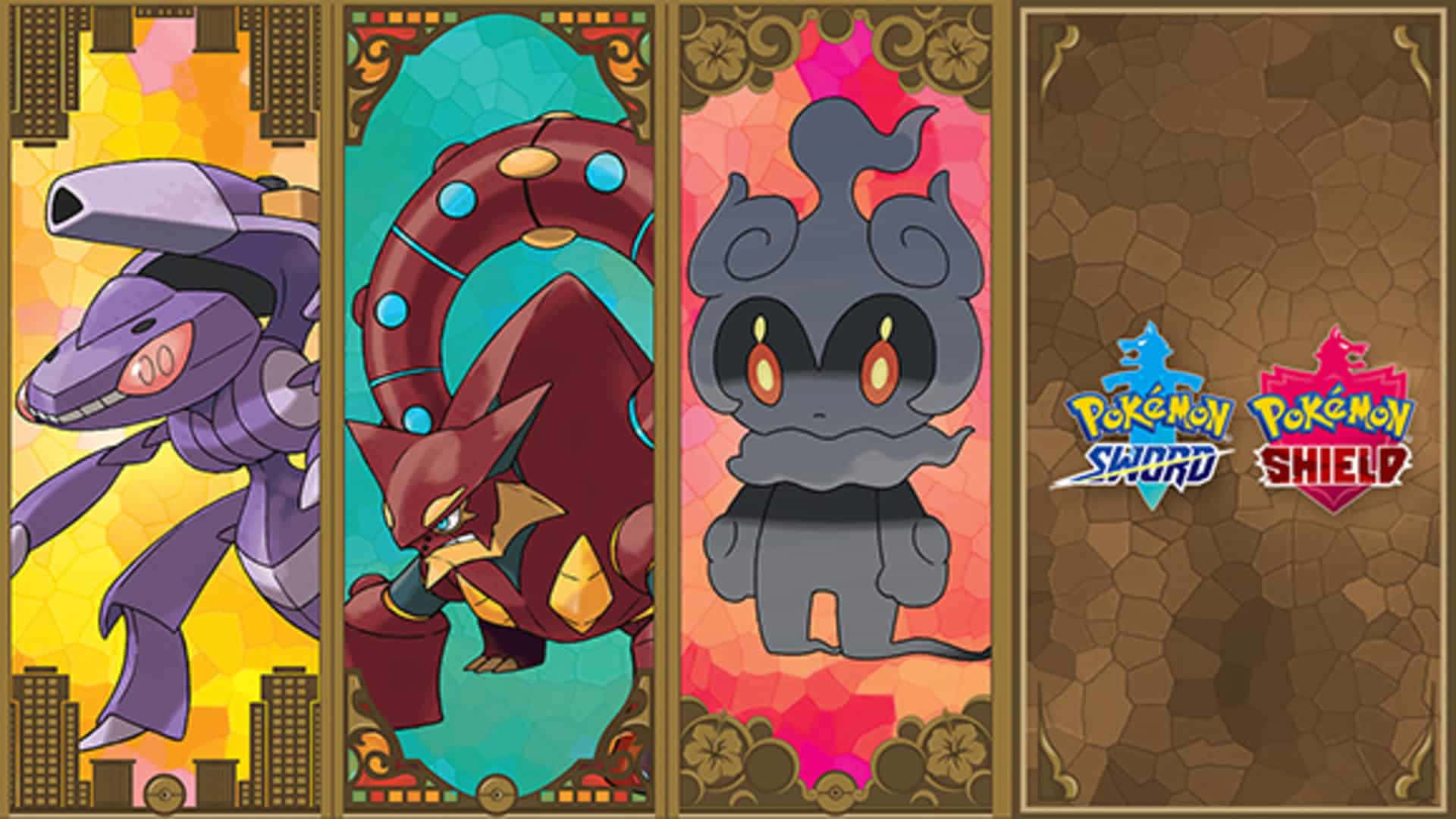 Bildetekst: Genesect i kamp med Volcanion og Marshadow Bakgrunner