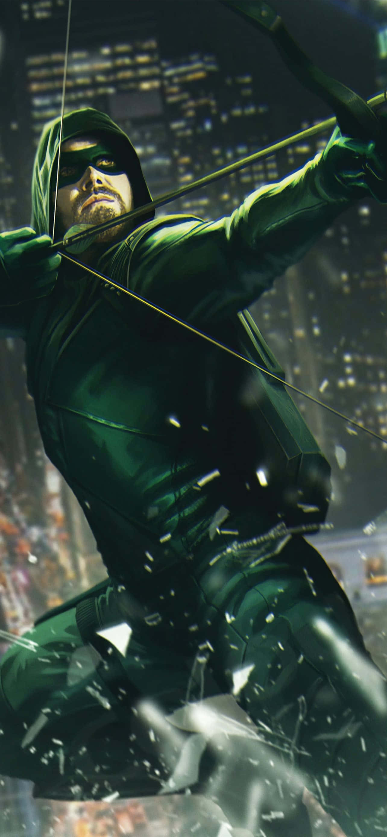 Bildetekst: Intens Green Arrow-handling på iPhone Bakgrunner