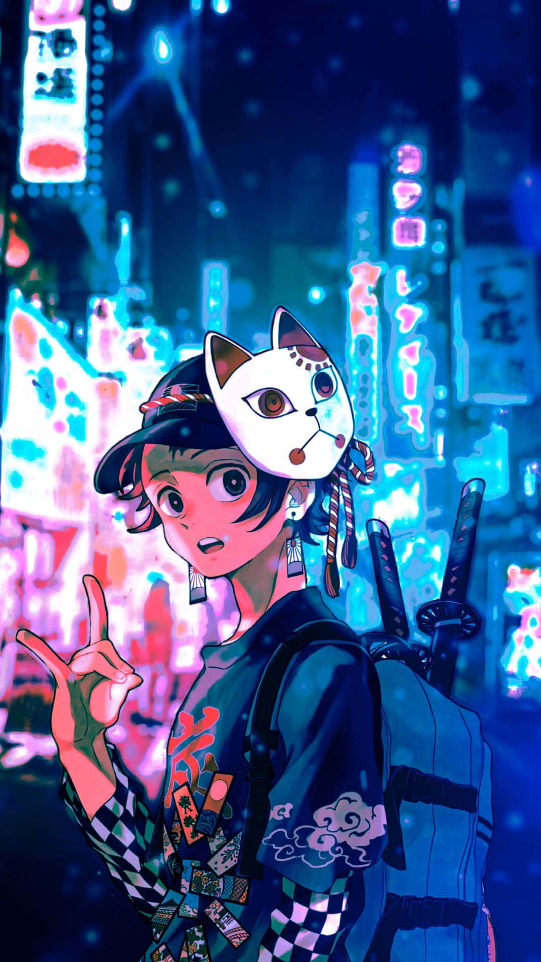 Blå anime Tanjiro Kamado Demon Slayer Bakgrunner