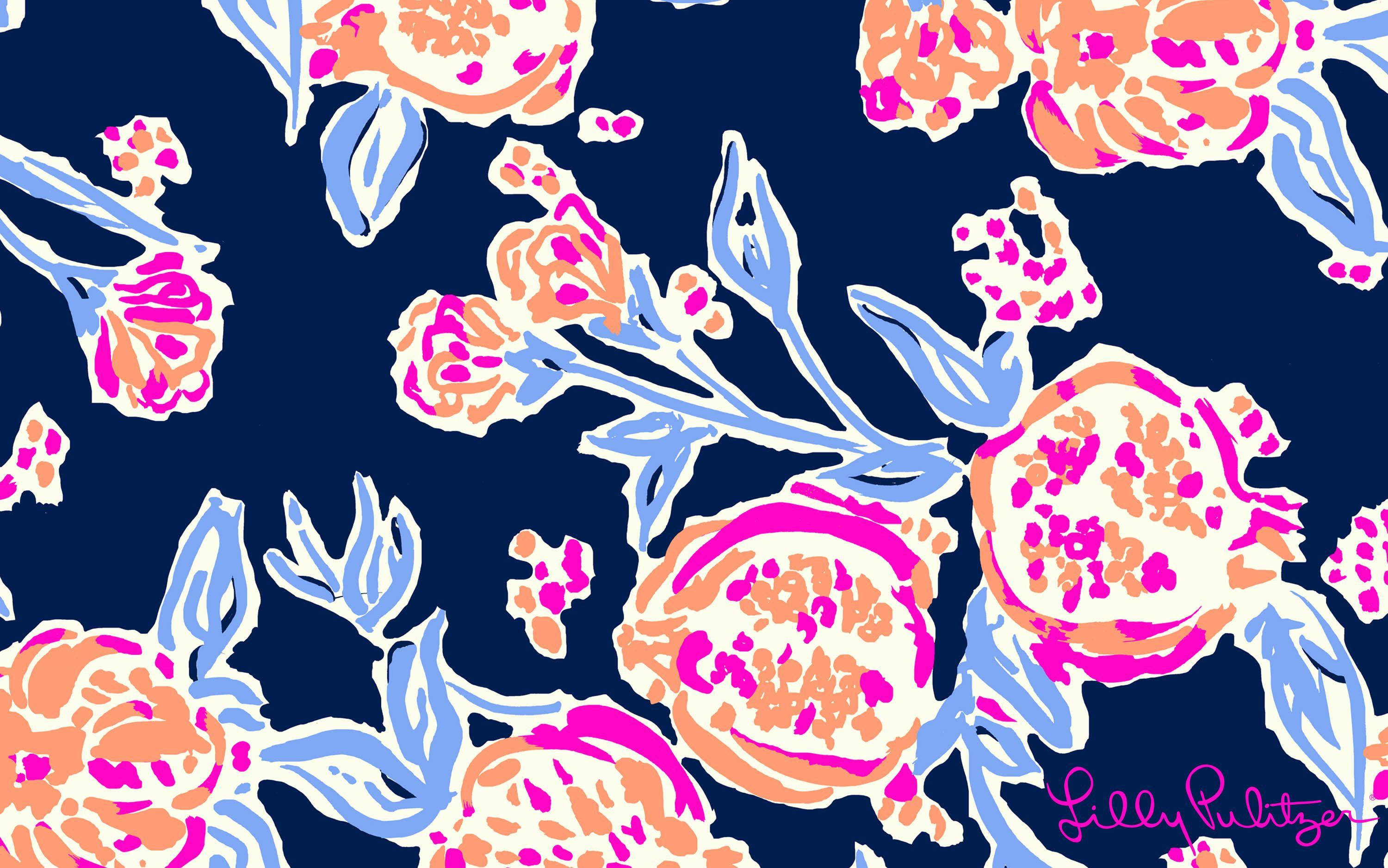 Blå blomstret Lilly Pulitzer skrivebord Bakgrunner