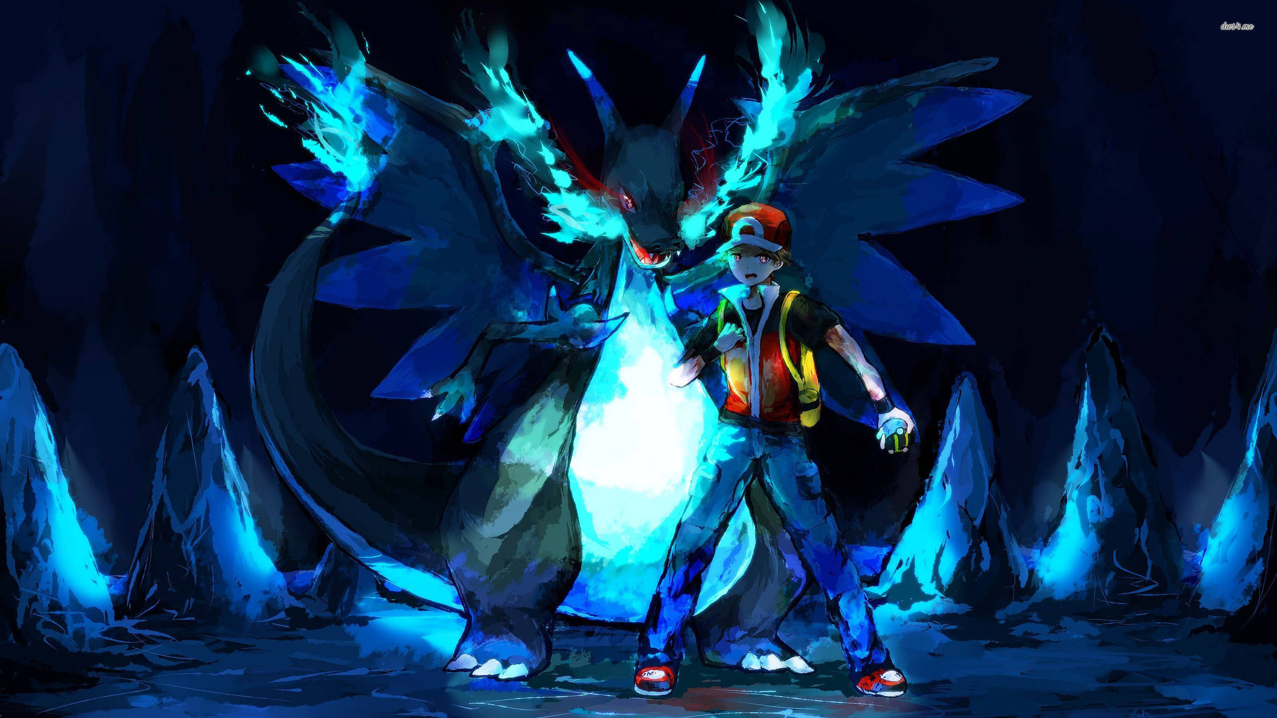 Blå Charizard kul Pokémon med Ash Bakgrunner