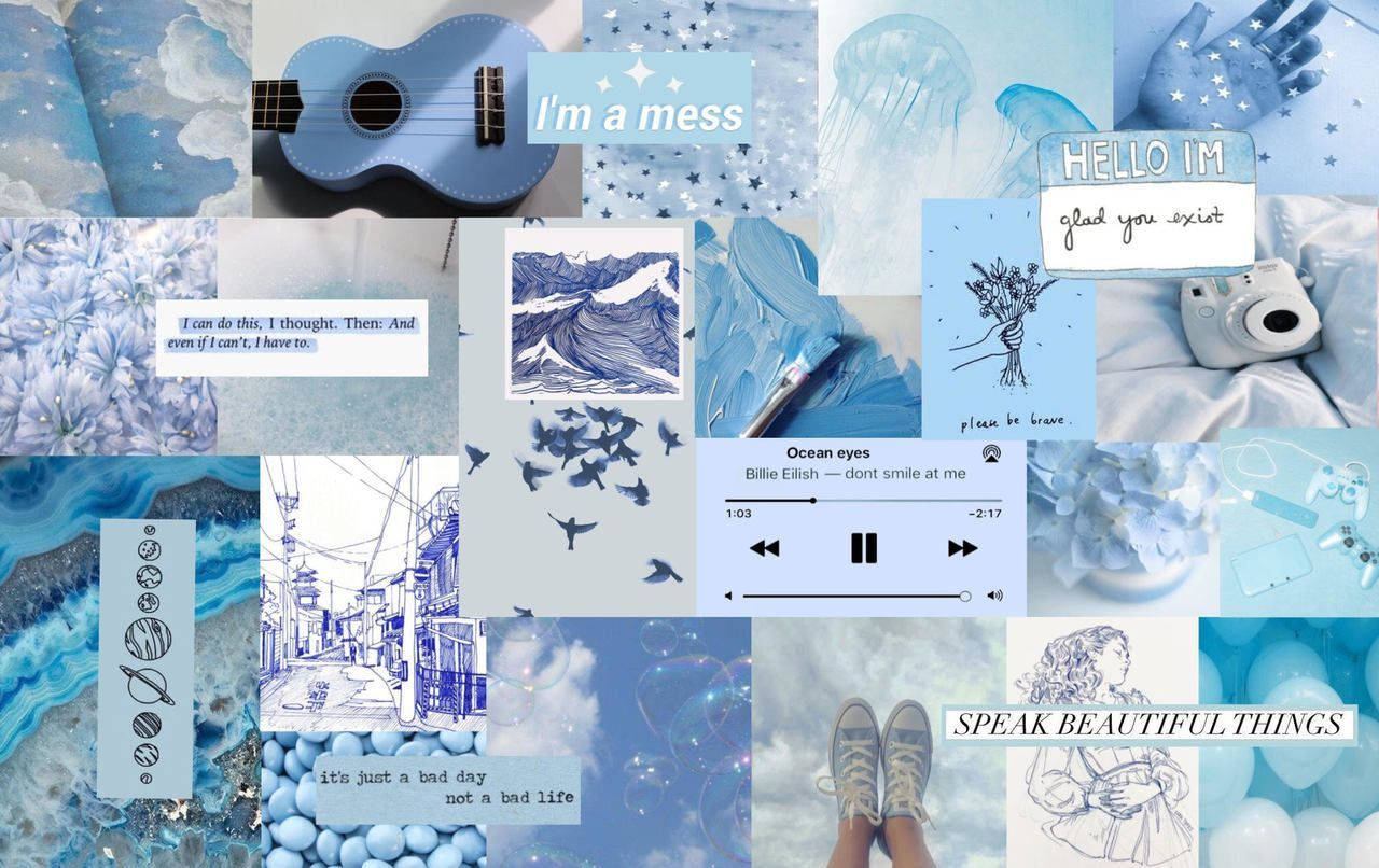 Blå collagebilder fra Pinterest til laptop Bakgrunner