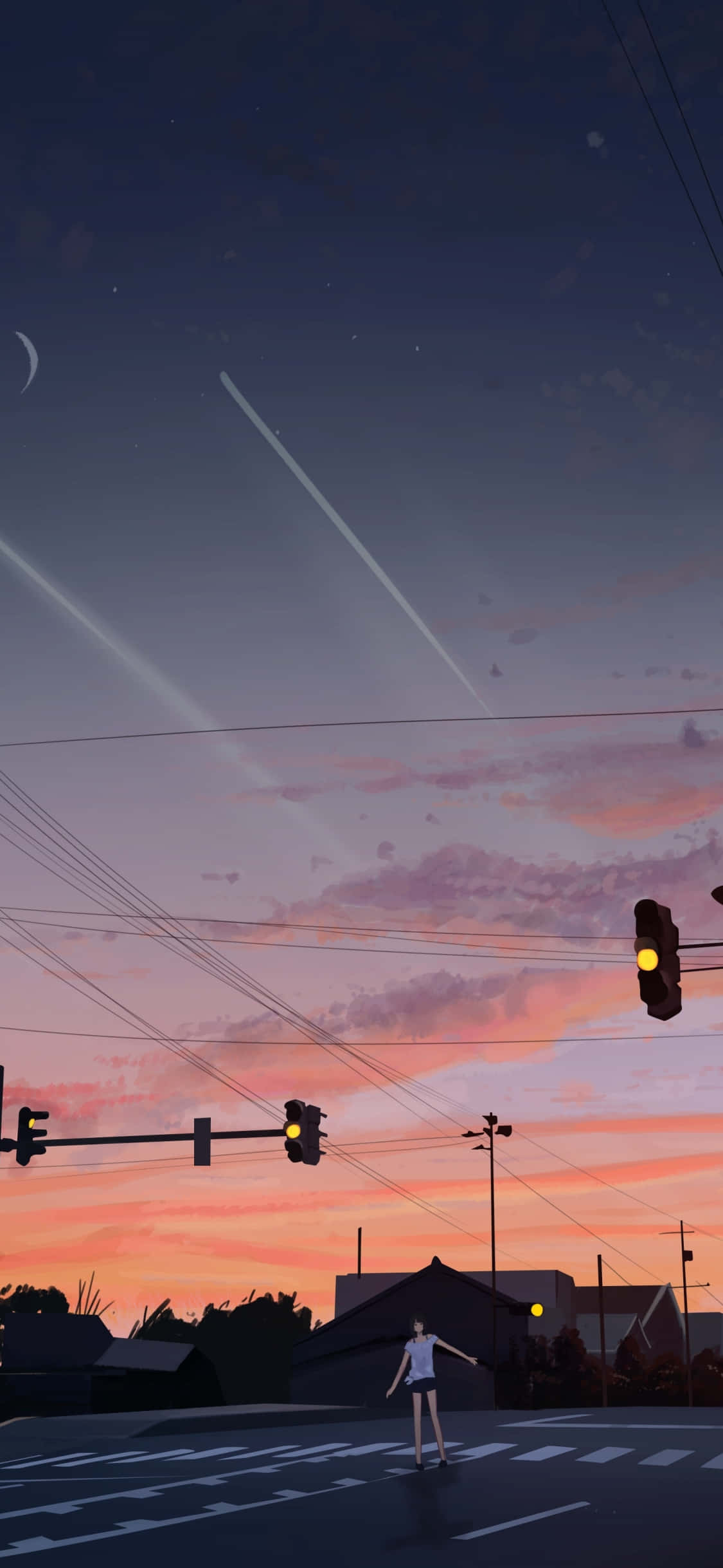 Blå himmel, rosa skyer og en silhuett av et tre i den varme, gylne solnedgangen Bakgrunner