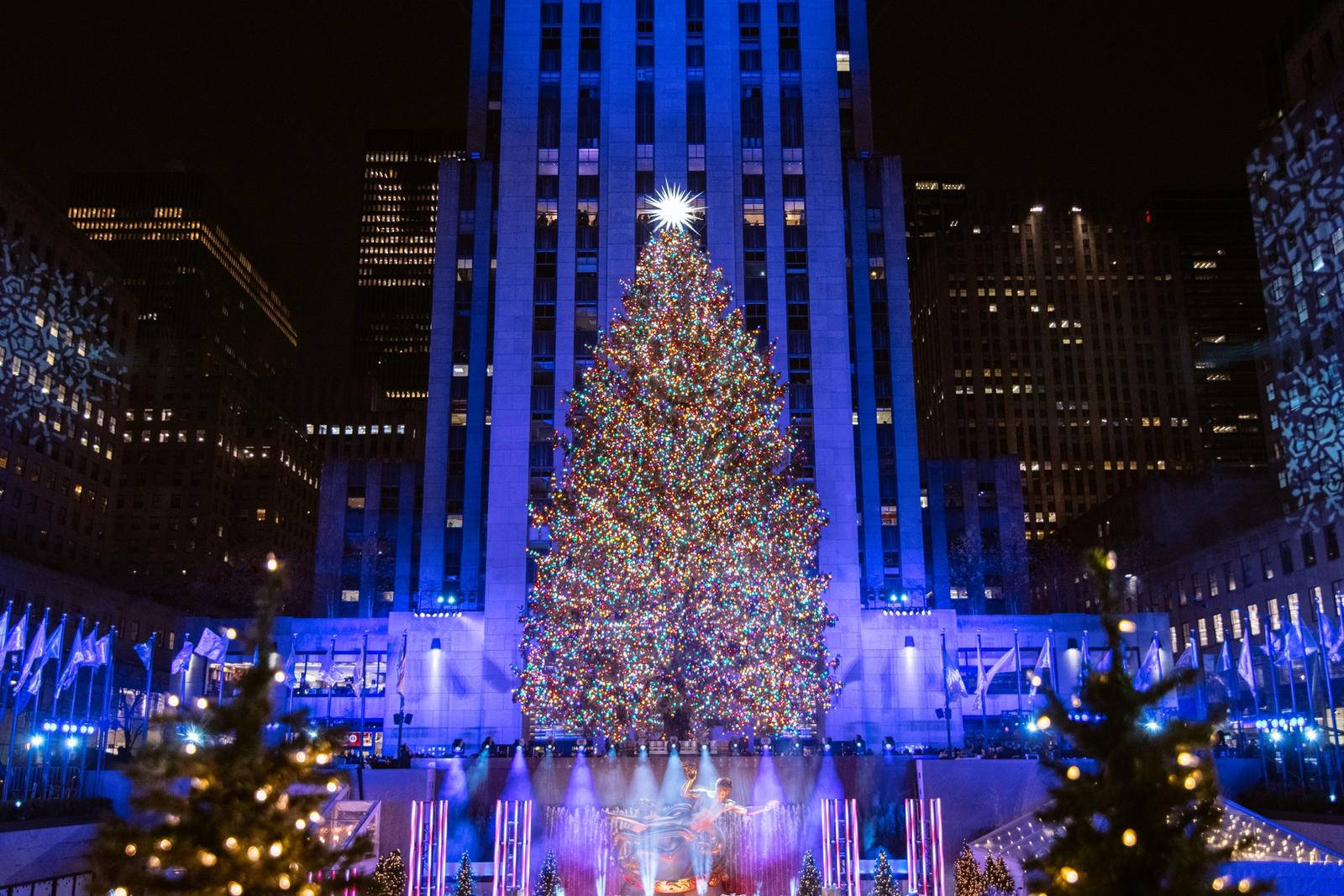 Blå lys ved Rockefeller Center Bakgrunner