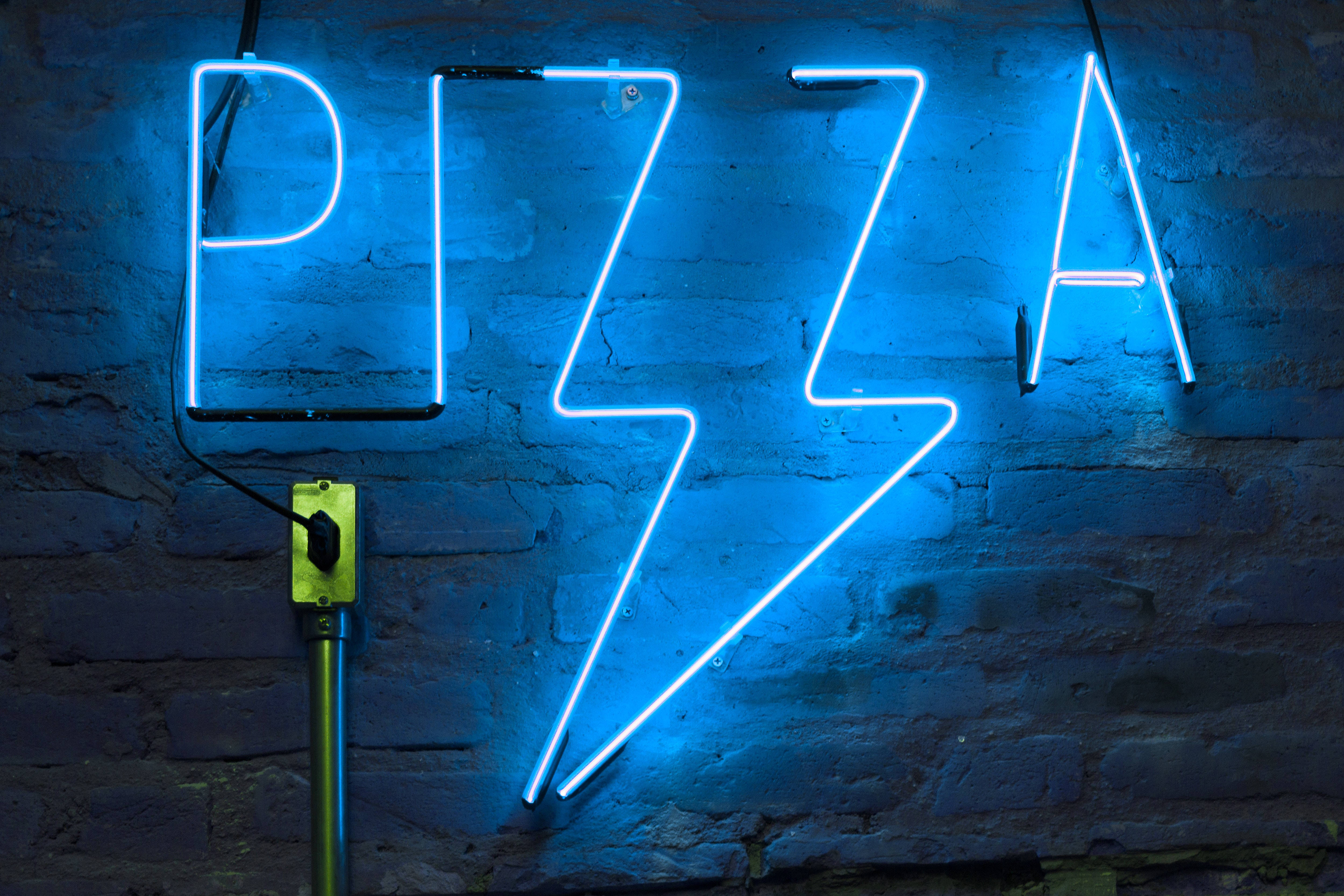 Blå pizza neonskilt Bakgrunner