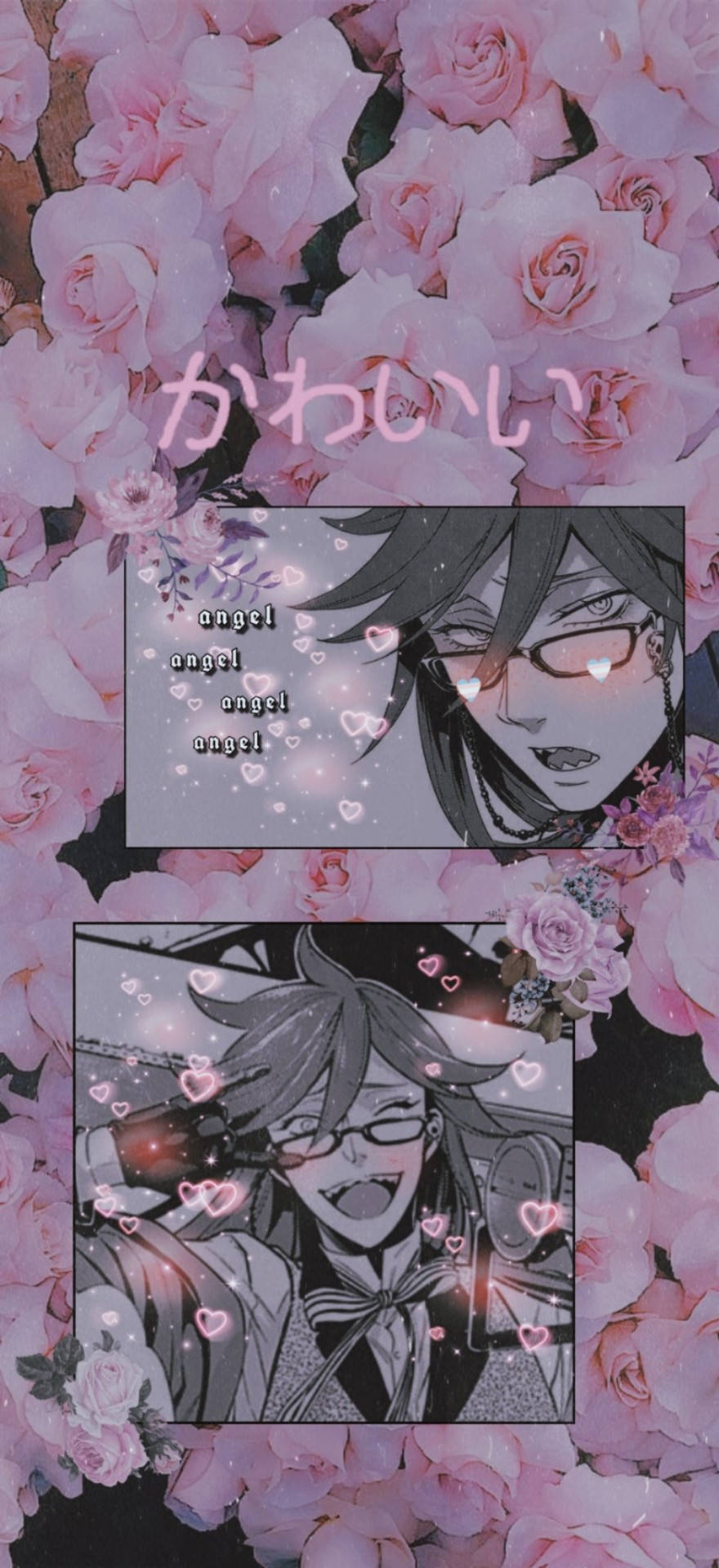 Black Butler Rosa Estetisk Floral Grell Bakgrunner
