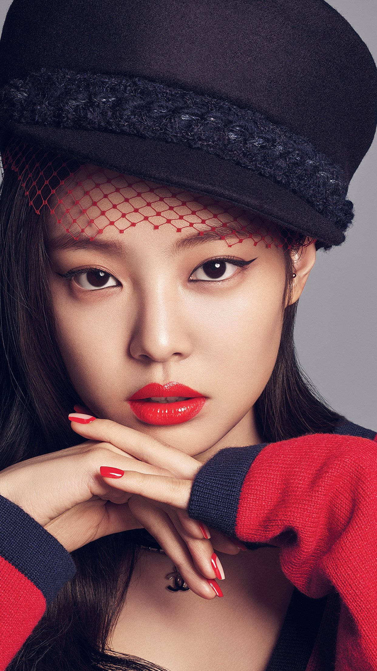 Blackpink Jennie iført rød leppestift Bakgrunner