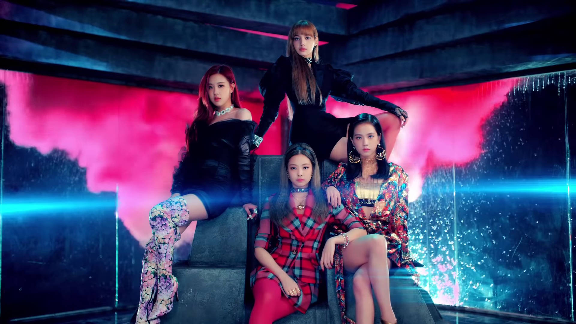 DDU-DU DDU-DU MV med Blackpink-medlemmer som sitter som dronninger bakgrunnsbilde