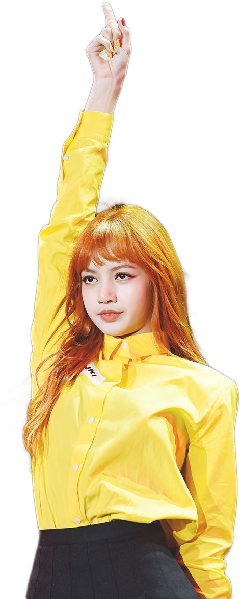 Blackpink-medlem i gul bluse som poserer Bakgrunner