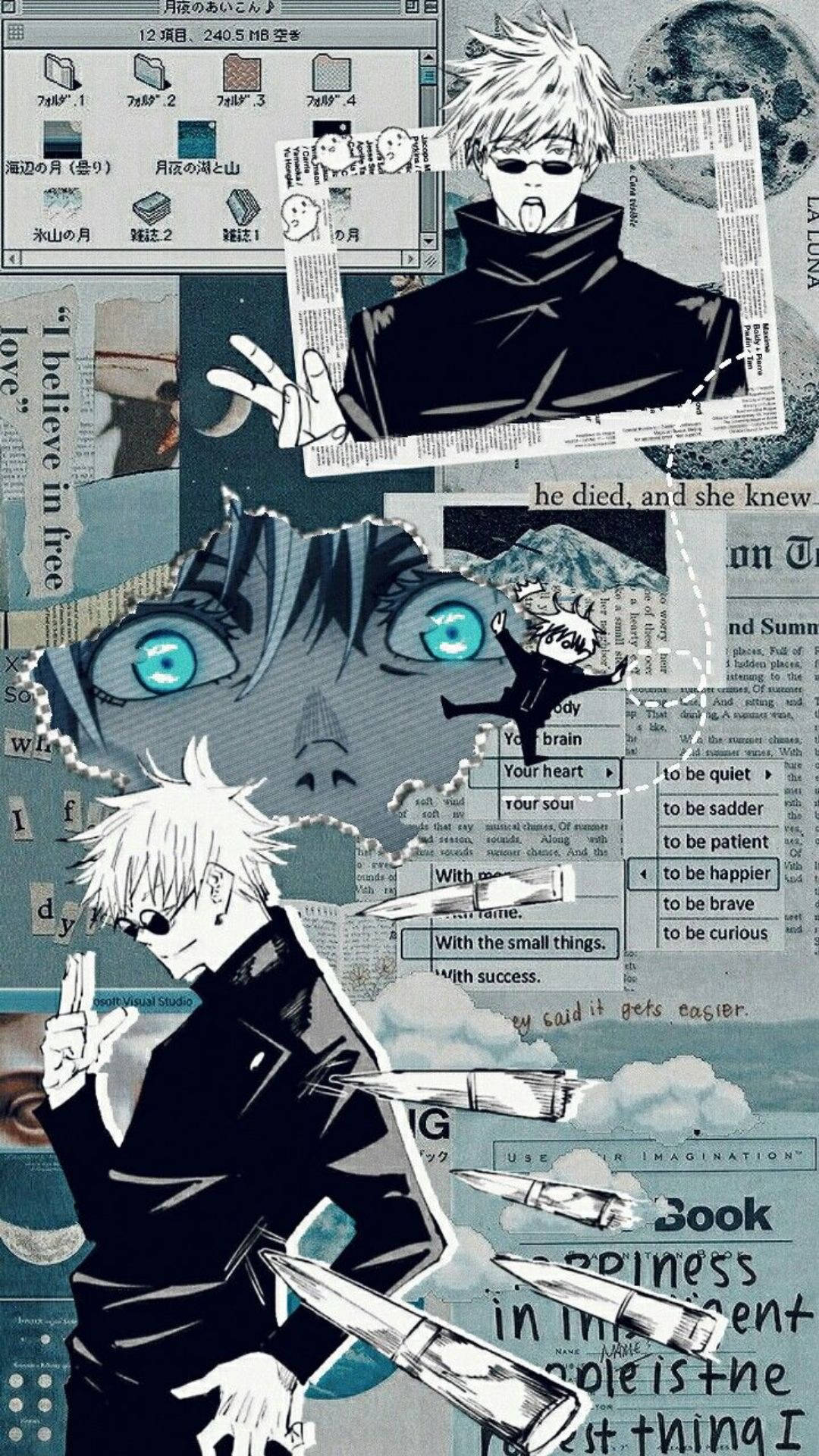 Blått Satoru Gojo Scrapbook Collage Jujutsu Kaisen Telefon Bakgrunner