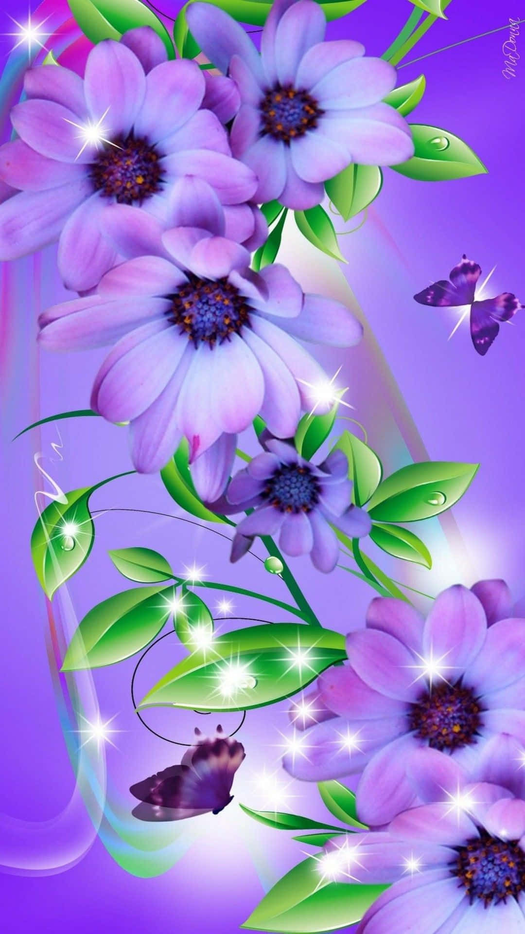 Blomster og sommerfugler i glitrende himmel Bakgrunner