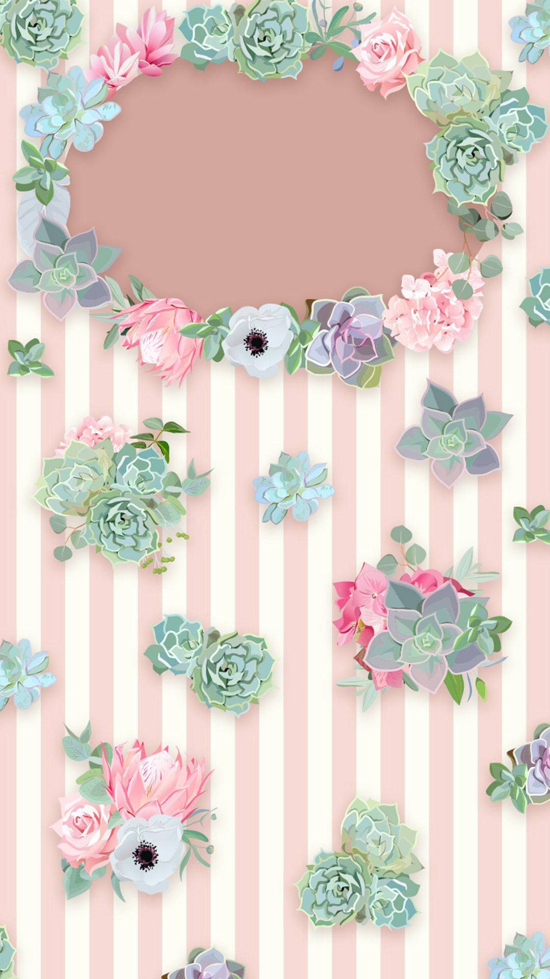 Blomster på kawaii rosa stripete bakgrunn Bakgrunner