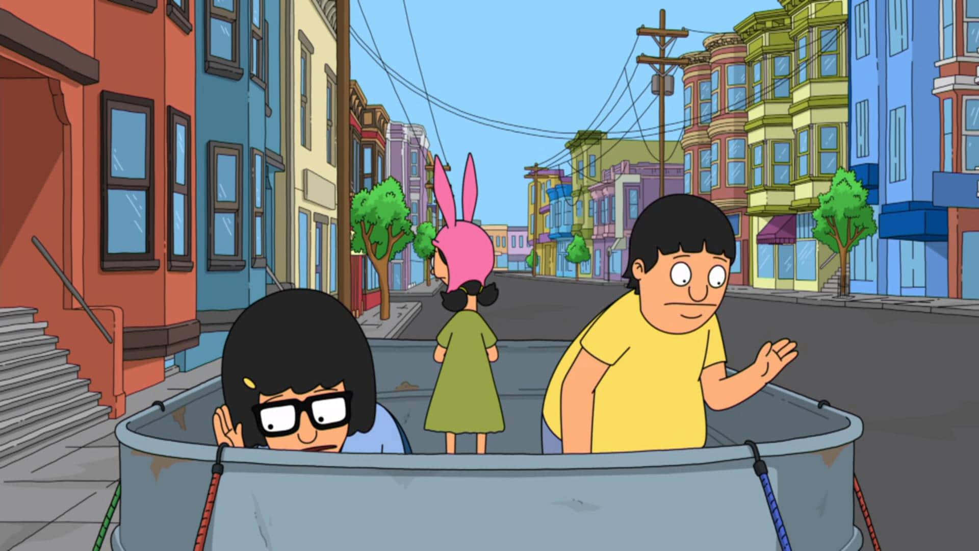 Bob's Burgers serieillustrasjon: Bob og familien i burgerrestauranten Bakgrunner