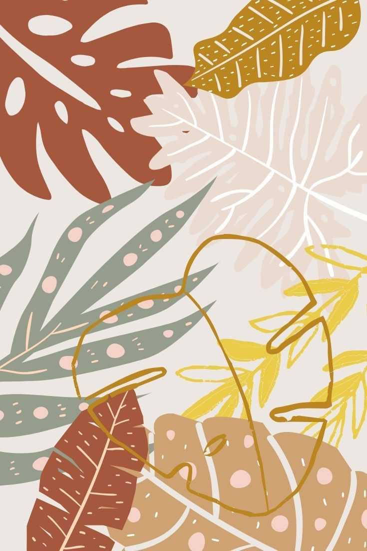 Boho-estetikk med blader i nøytrale toner Bakgrunner