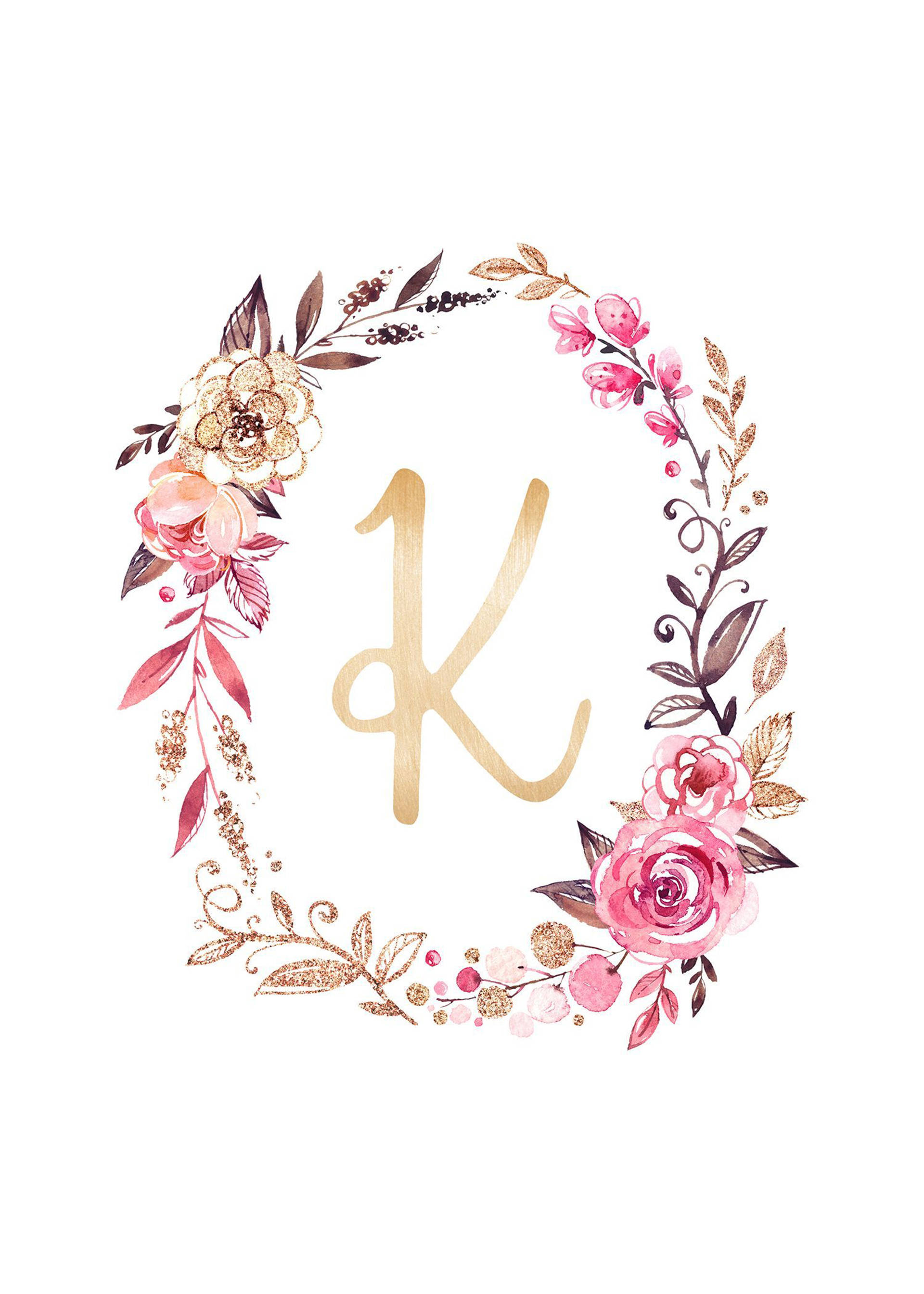 Bokstaven K med blomsterkrans Bakgrunner