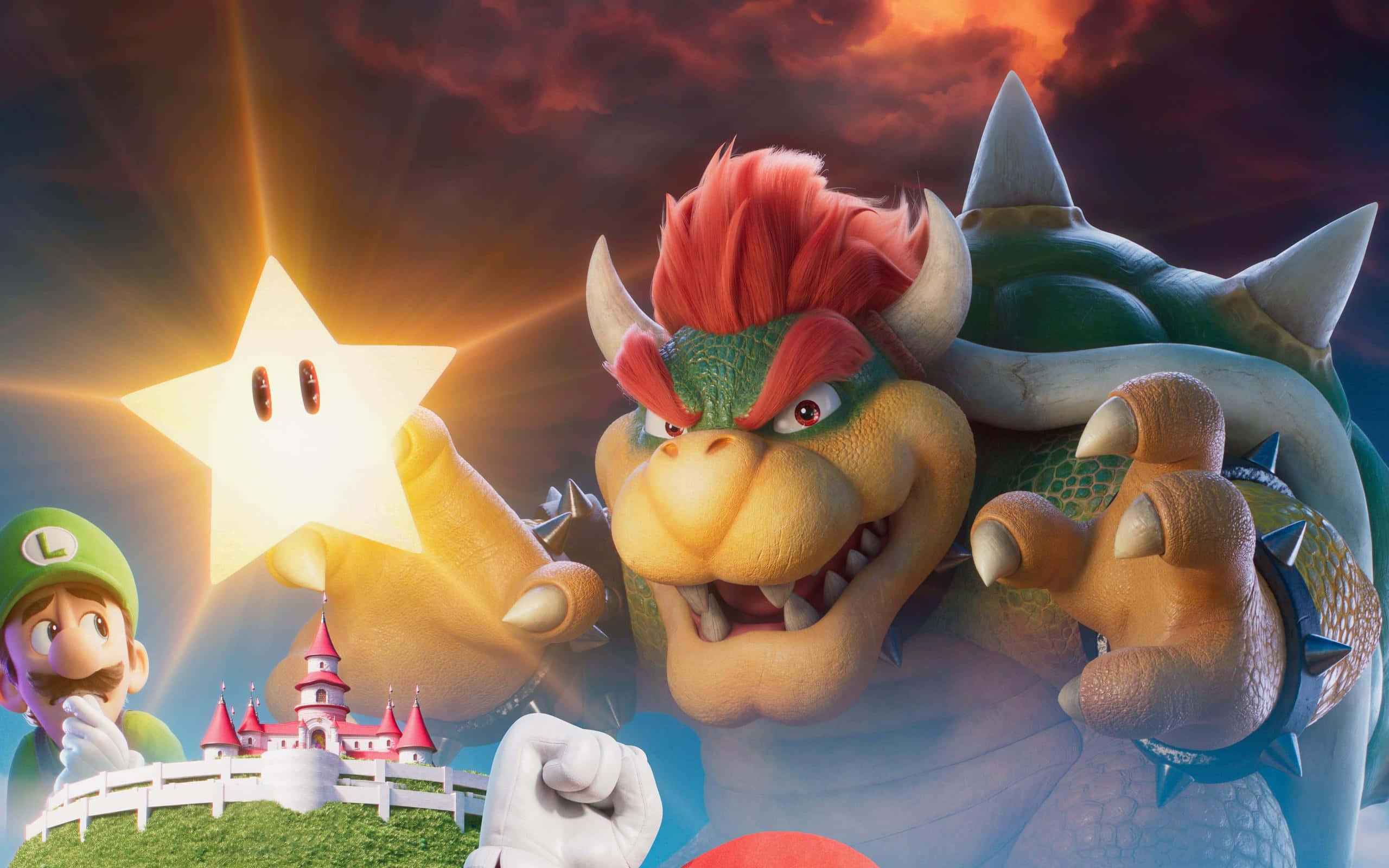 Bowser i en episk positur på en 2560 x 1600 bakgrunn Bakgrunner