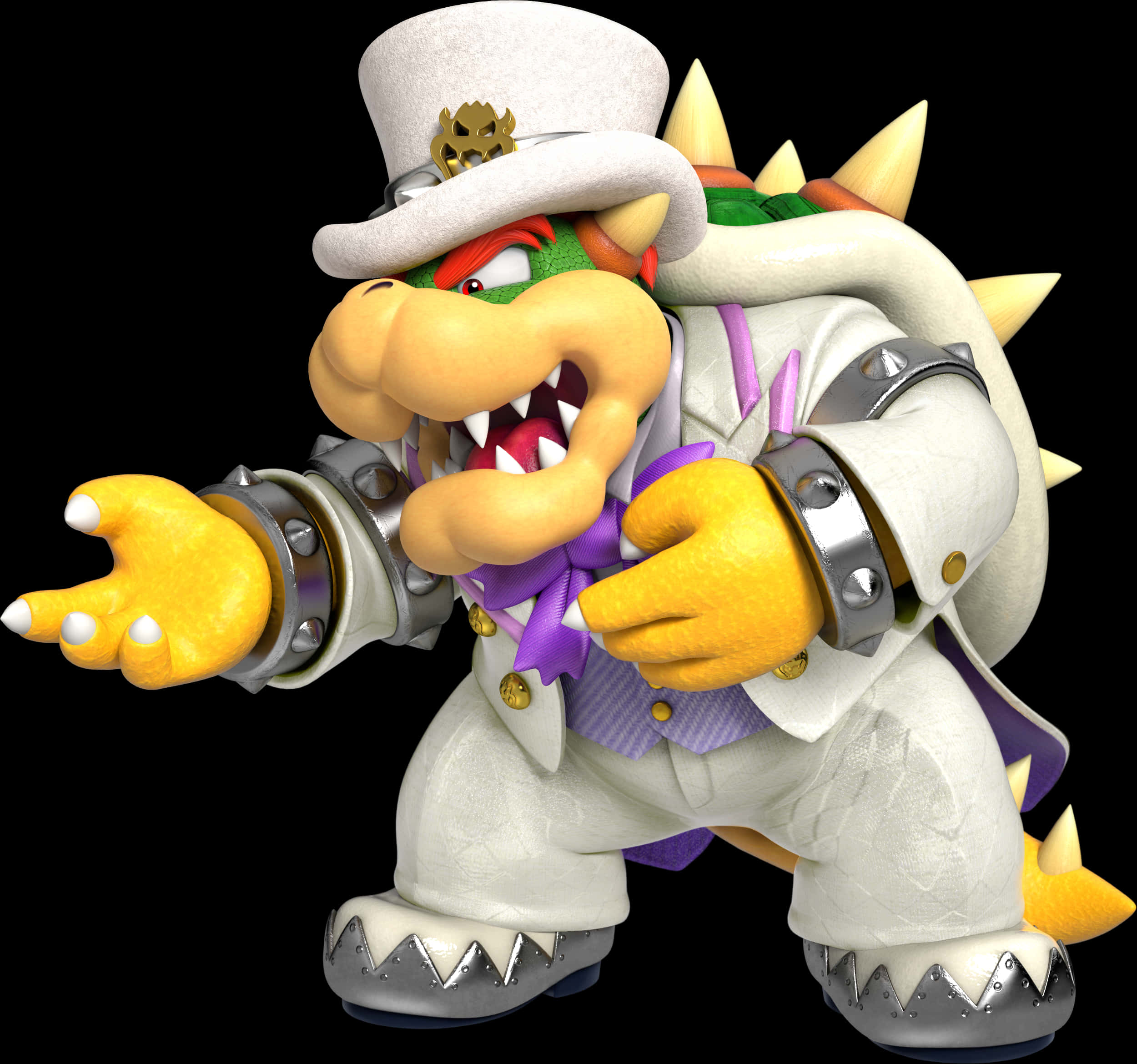 Bowser i hvit dress 3D-render Bakgrunner