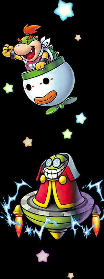 Bowser jr i Koopa klovnebil og flygende tallerken Bakgrunner