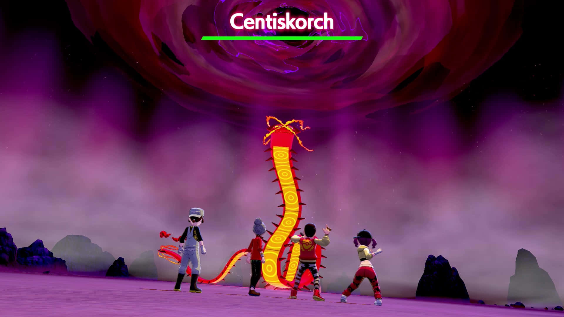 Brennende møte: Trenere med Centiskorch i en Pokémon-kamp Bakgrunner