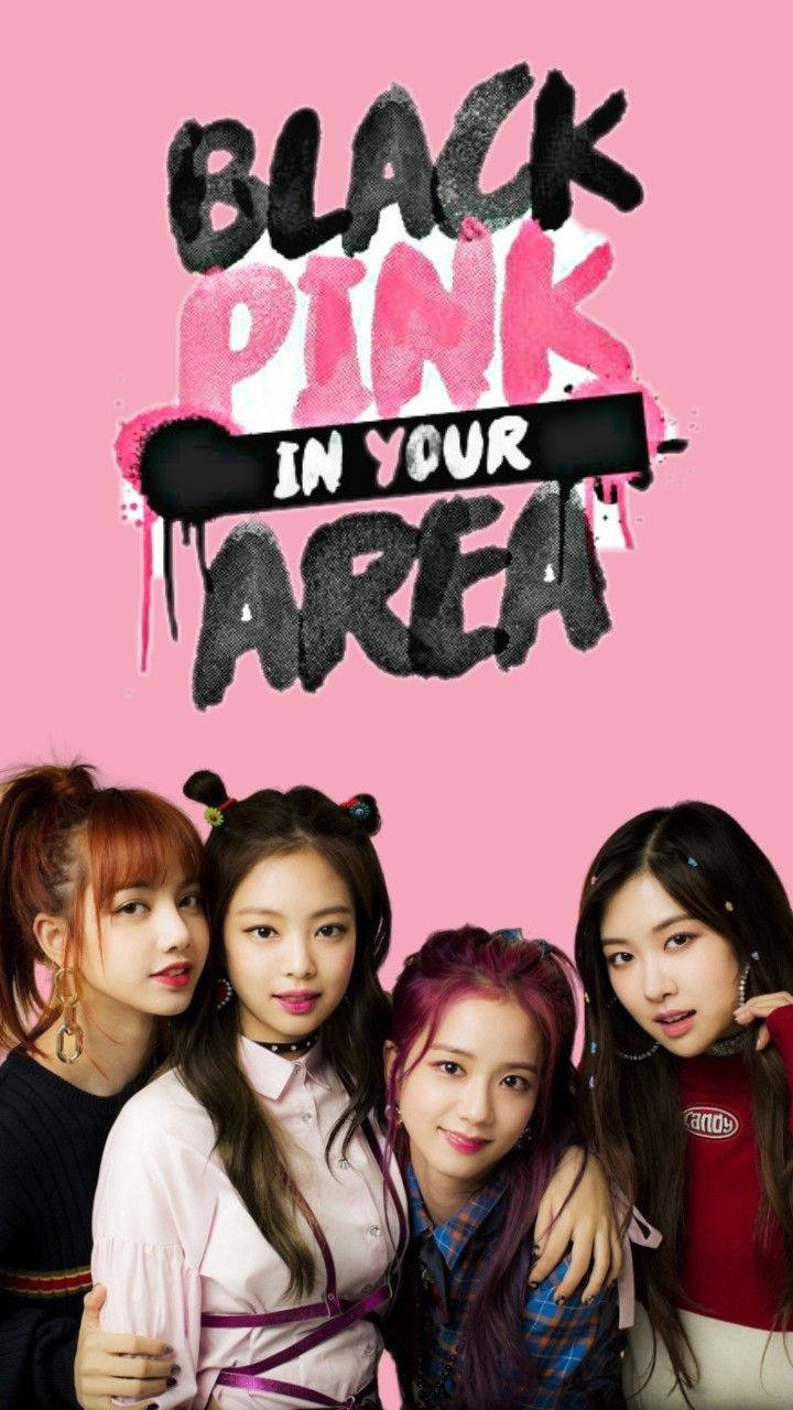 Blackpink-bakgrunnsbilde av medlemmer med graffiti-stil Blackpink In Your Area-tekst