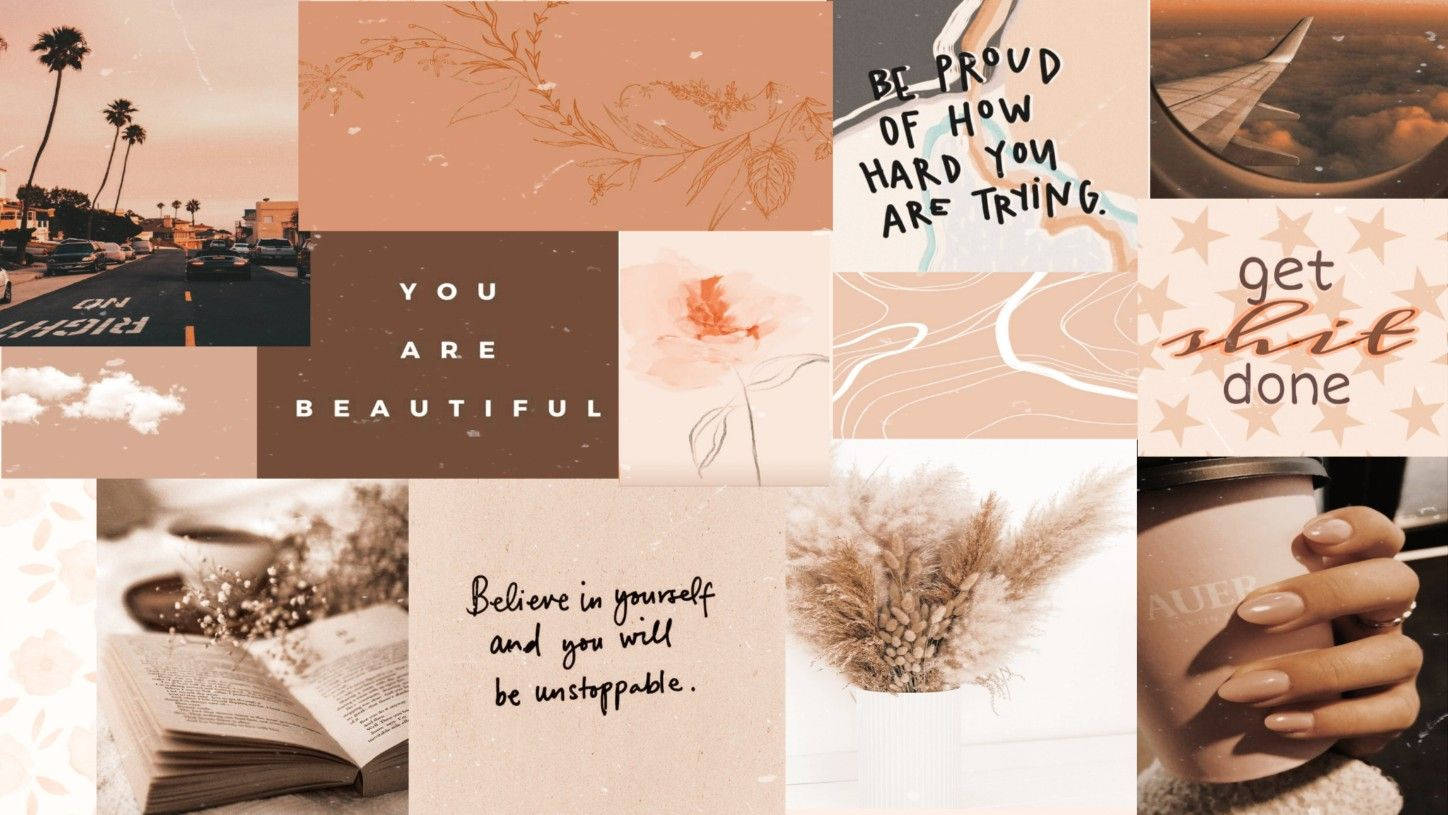 Brun og kremfarget collage Pinterest laptop — Brun estetisk GIF Bakgrunner