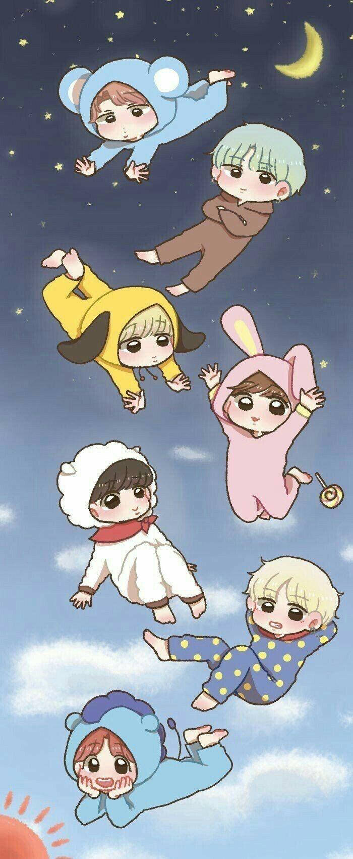 BTS Anime i Pyjamas Bakgrunner