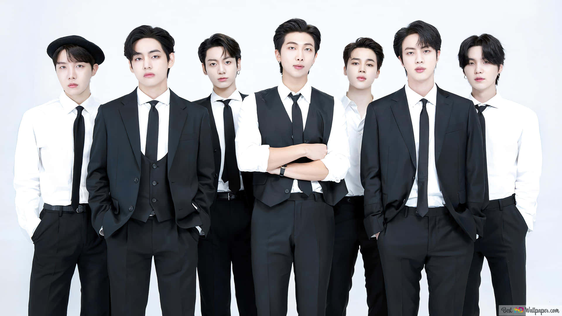 BTS Fotoshoot Svart Hvitt Formelt — Bts gruppebilde GIF Bakgrunner