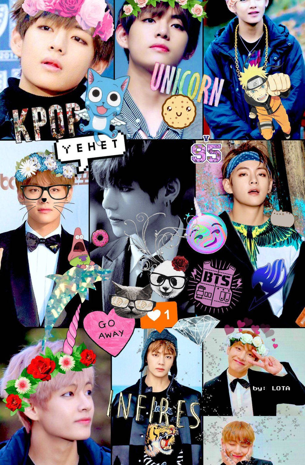 BTS boyband-medlemmer V, Jungkook, Jimin, Suga, Jin, RM og J-Hope med søte klistremerker.