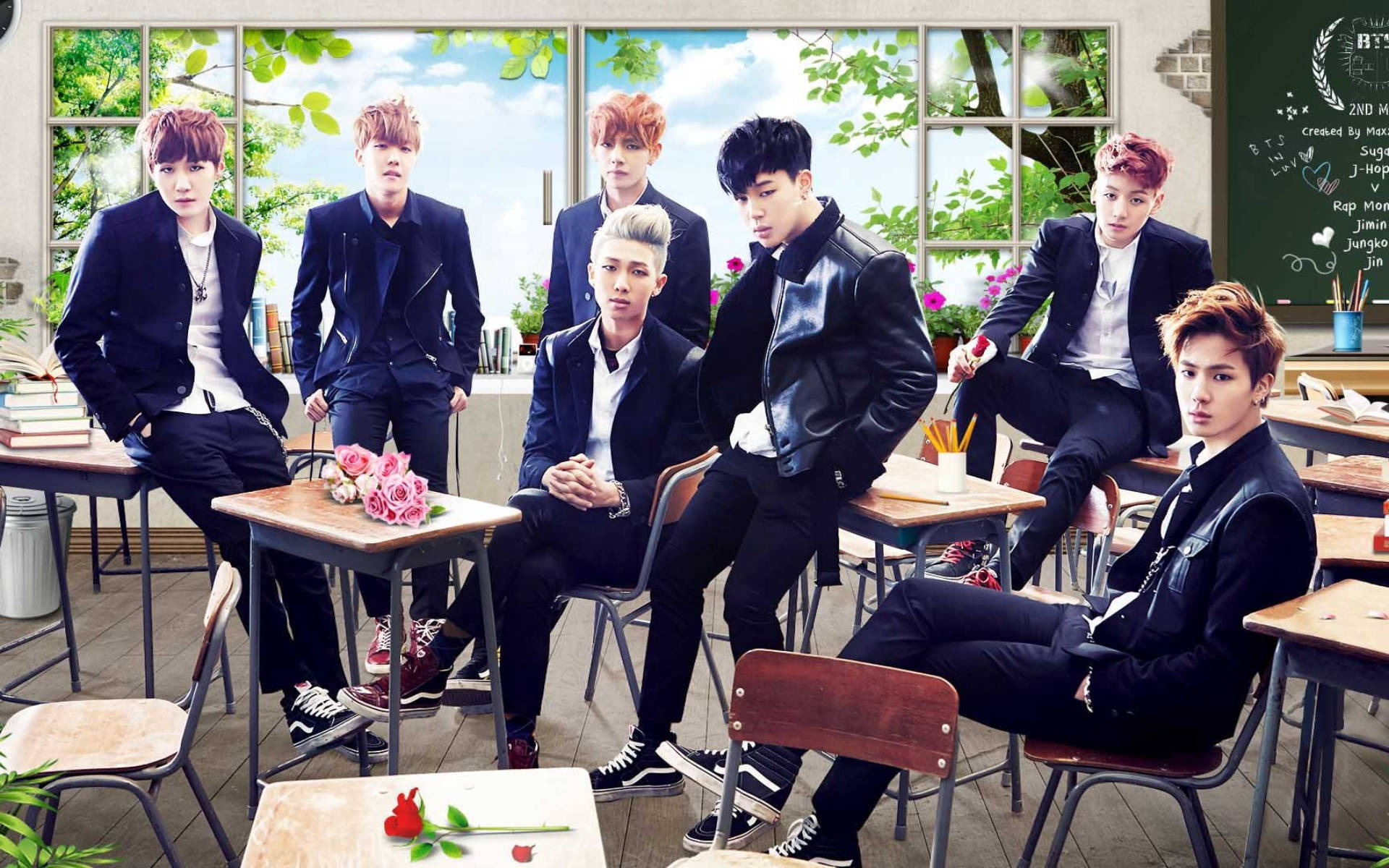 BTS gruppebilde i klasserom Bakgrunner