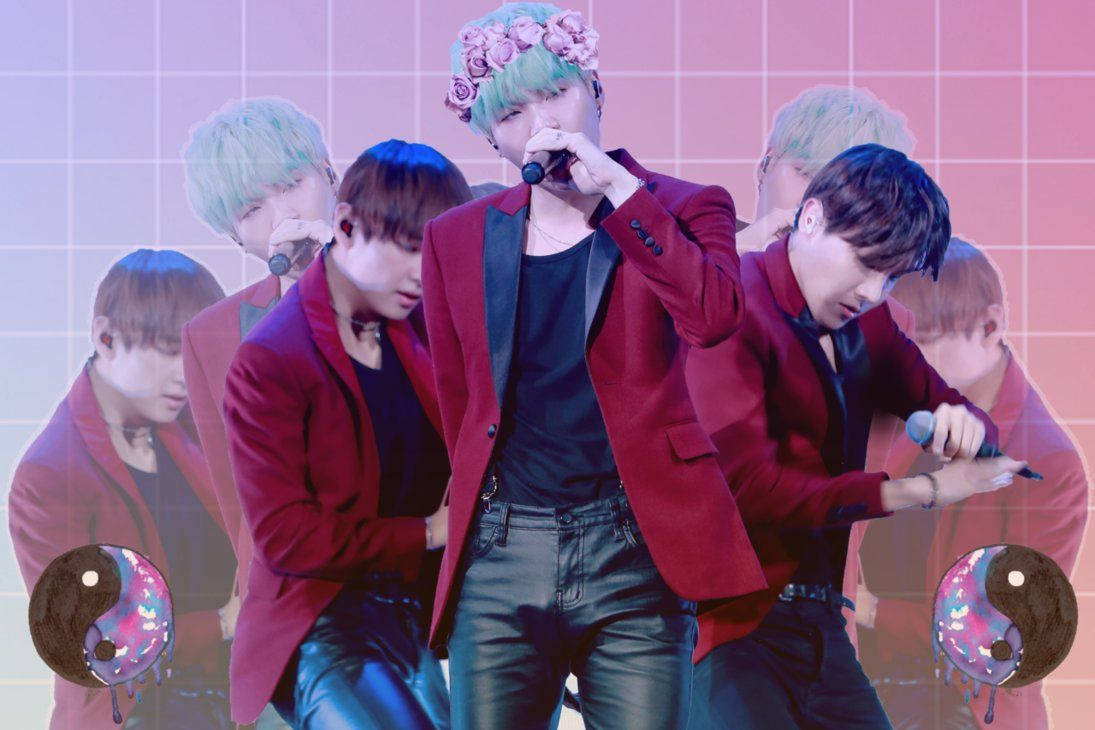 Fantastisk BTS-fanart i rosa bakgrunnsbilder. — Rosa estetisk GIF Bakgrunner