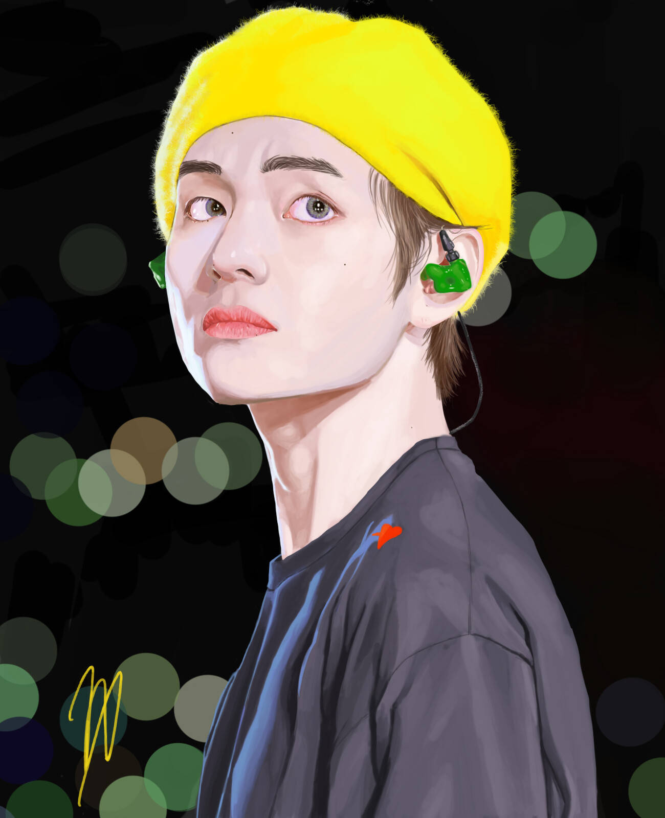 BTS V Gul Beret Kunst Bakgrunner