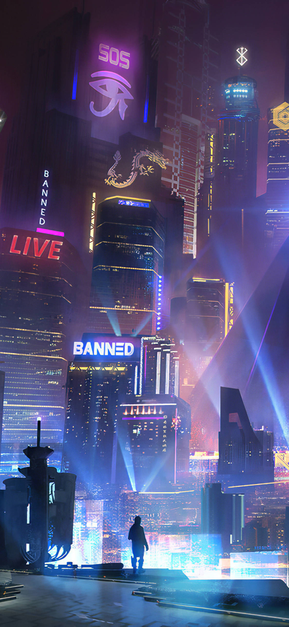 Byens tak Cyberpunk iPhone X Bakgrunner