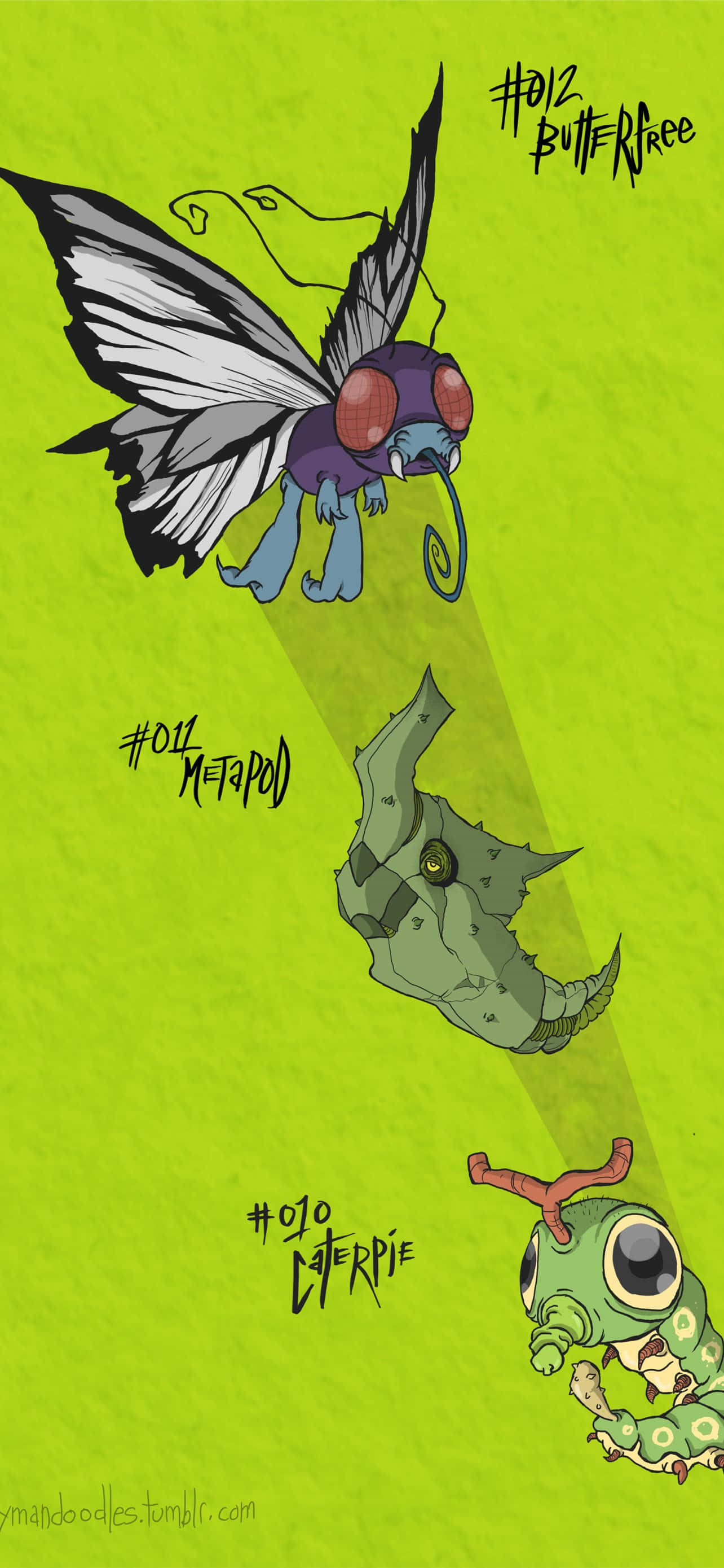 Caterpie, Metapod og Butterfree grønn estetisk telefon Bakgrunner