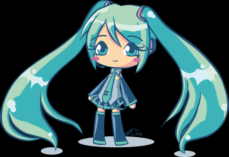 Chibi Hatsune Miku Vektorkunst Bakgrunner