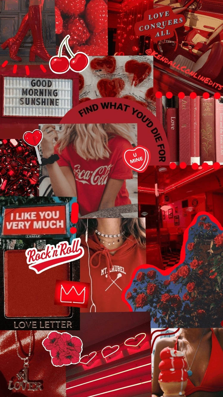 Chic Scrapbook Rød Aesthetic iPhone Bakgrunner
