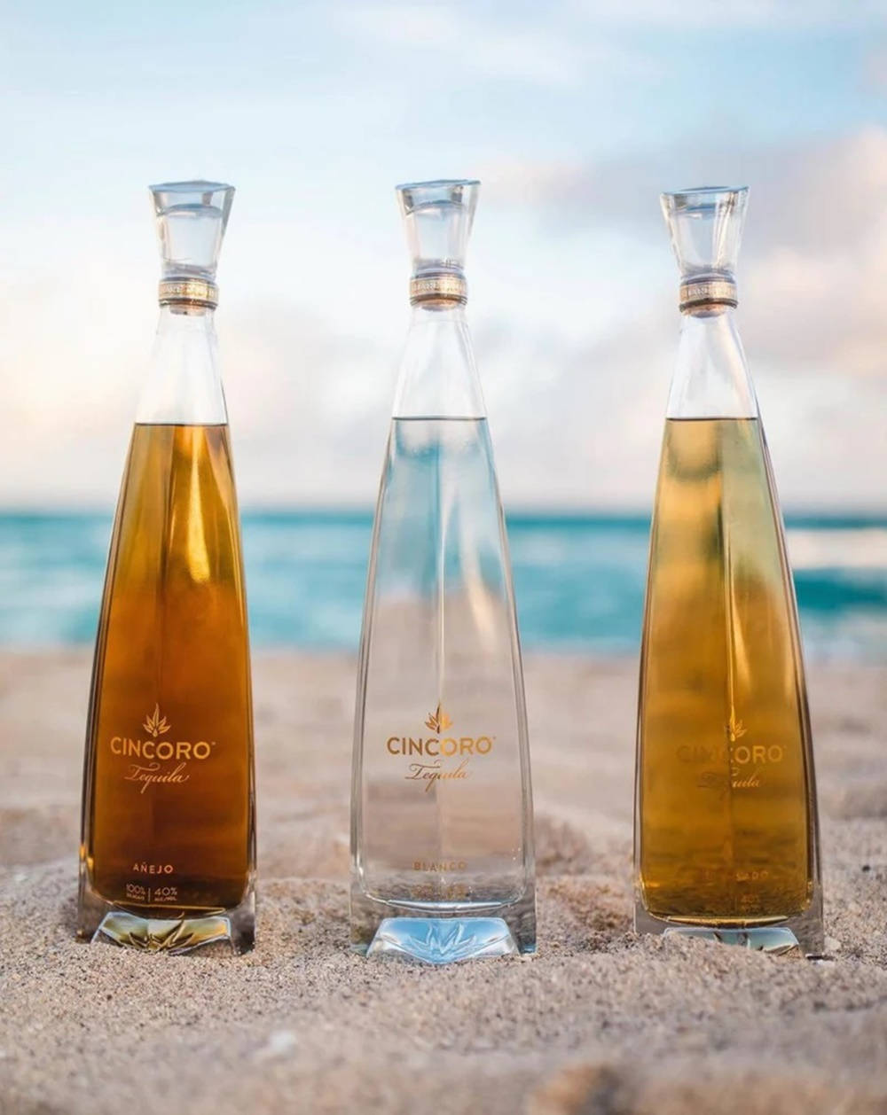 Cincoro Tequila-flaske på stranden Bakgrunner