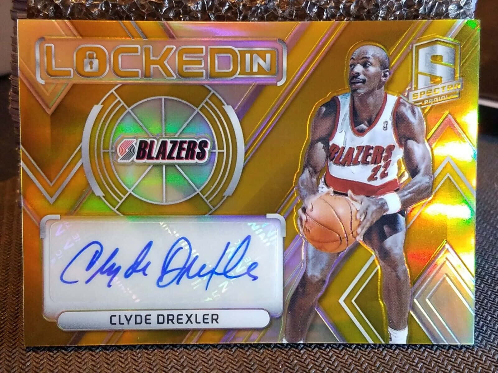 Clyde Drexler NBA-spiller signert fotokort Bakgrunner