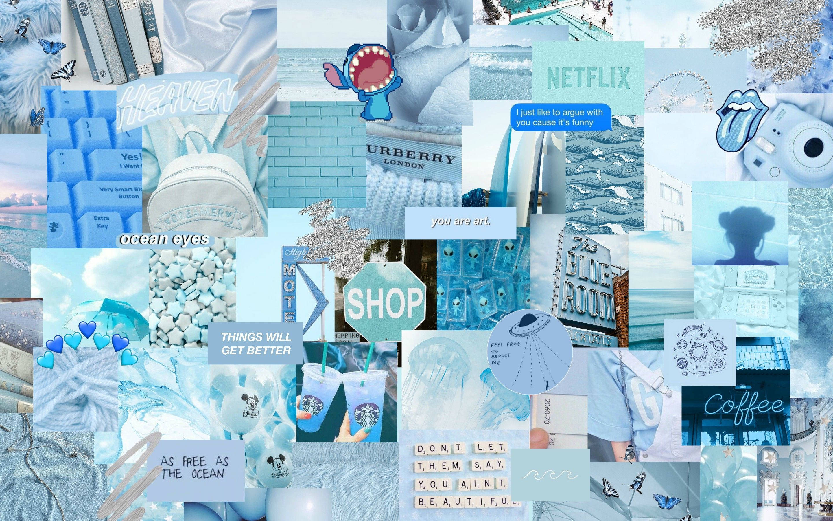 Collage Himmelblå Estetisk PC Bakgrunner