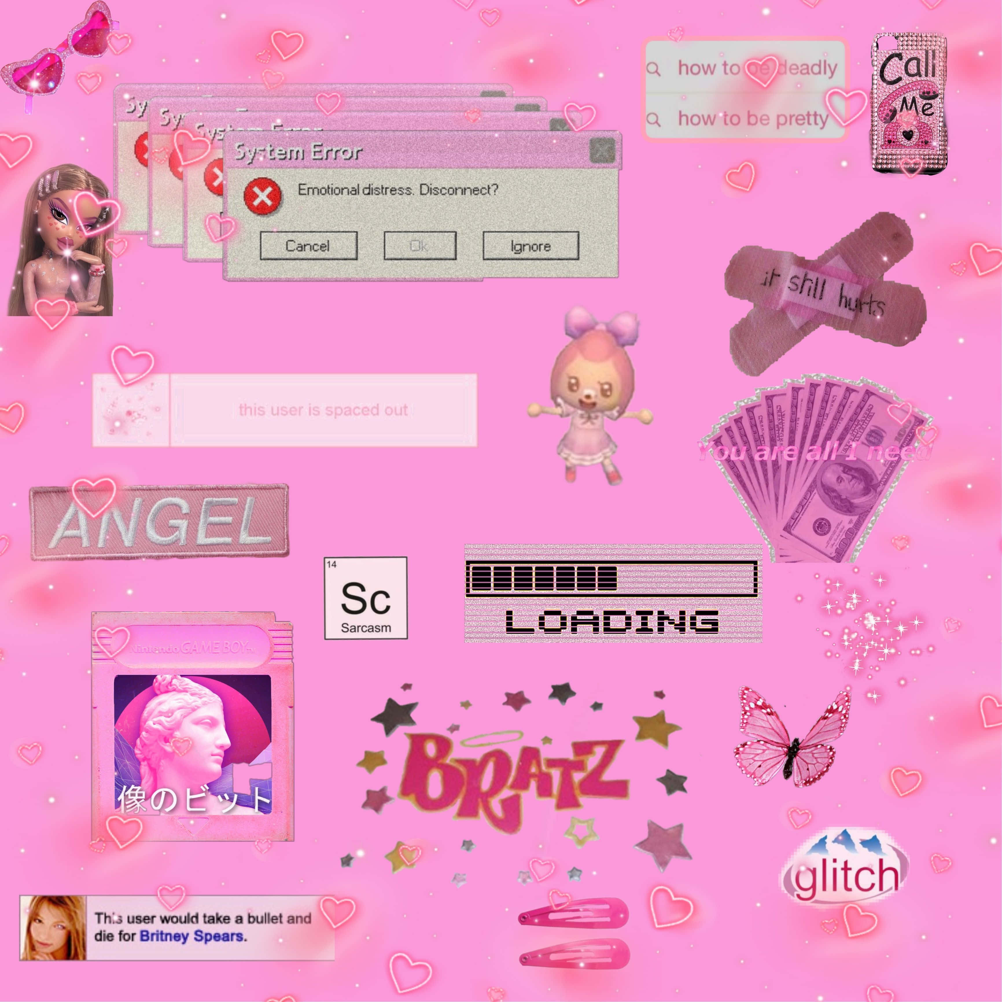 Computer Bratz rosa Y2K-bakgrunn Bakgrunner