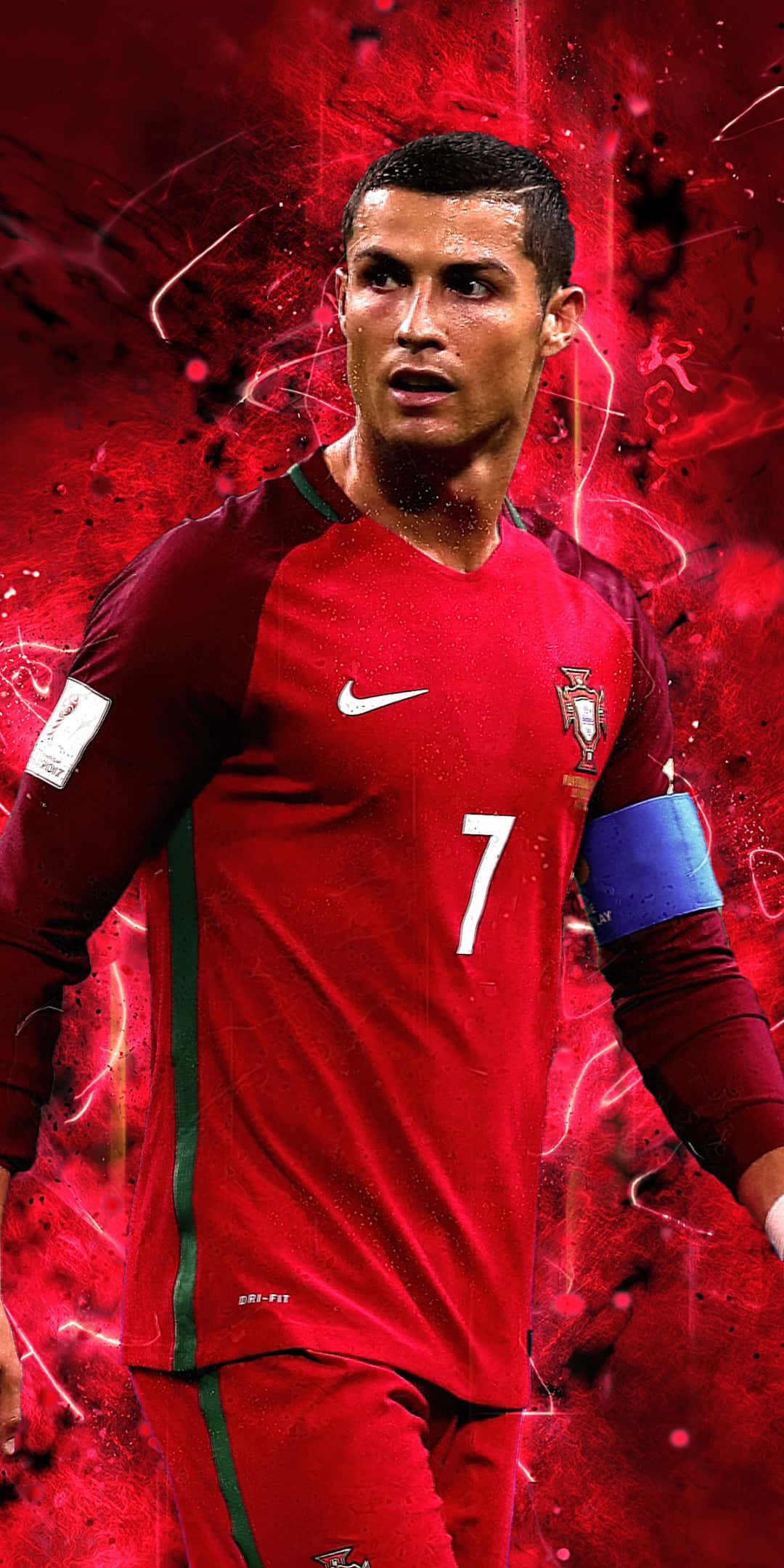 Cristiano Ronaldo slår et kraftig skudd på banen Bakgrunner