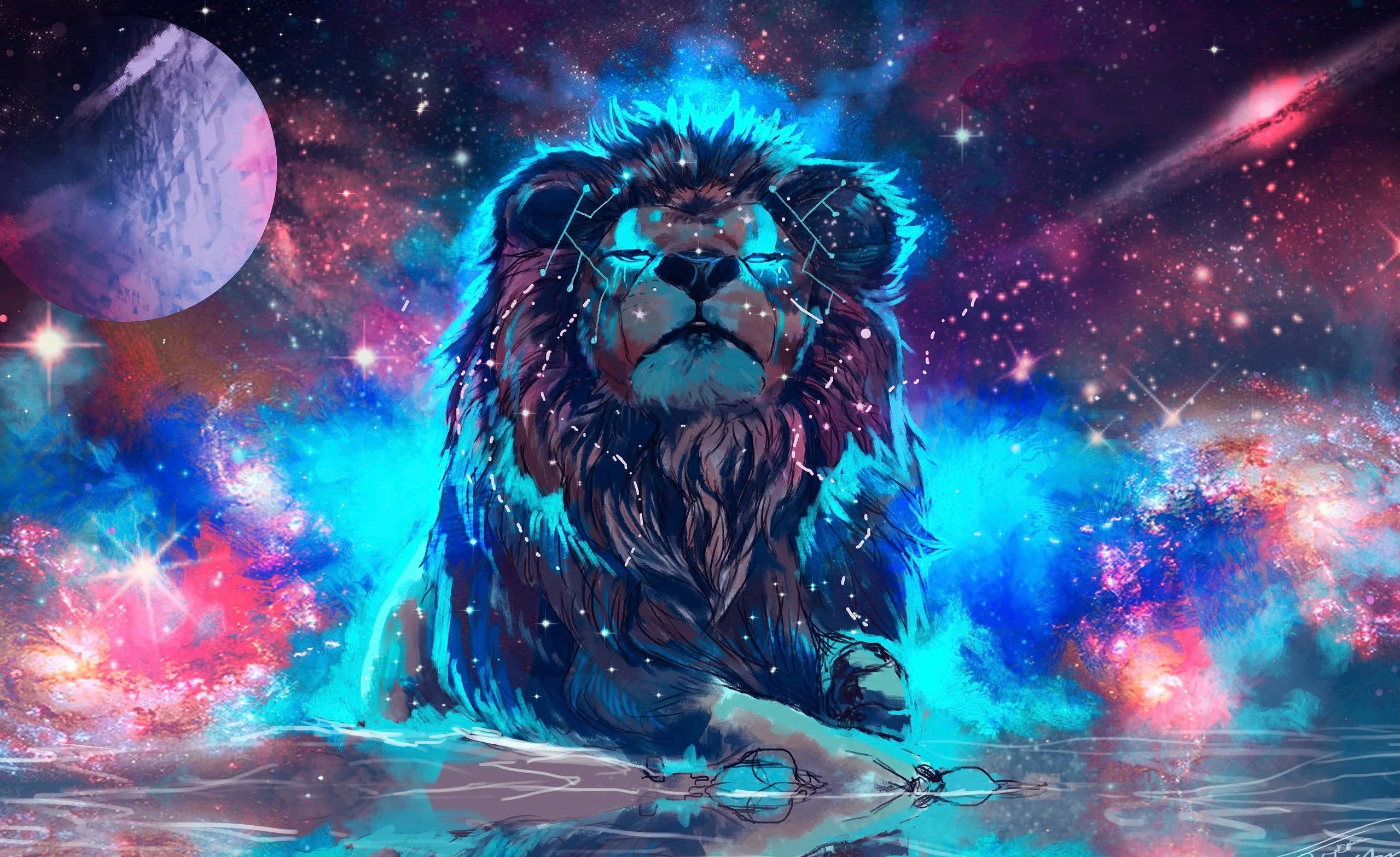 Cyan Galaxy Løve Bakgrunner