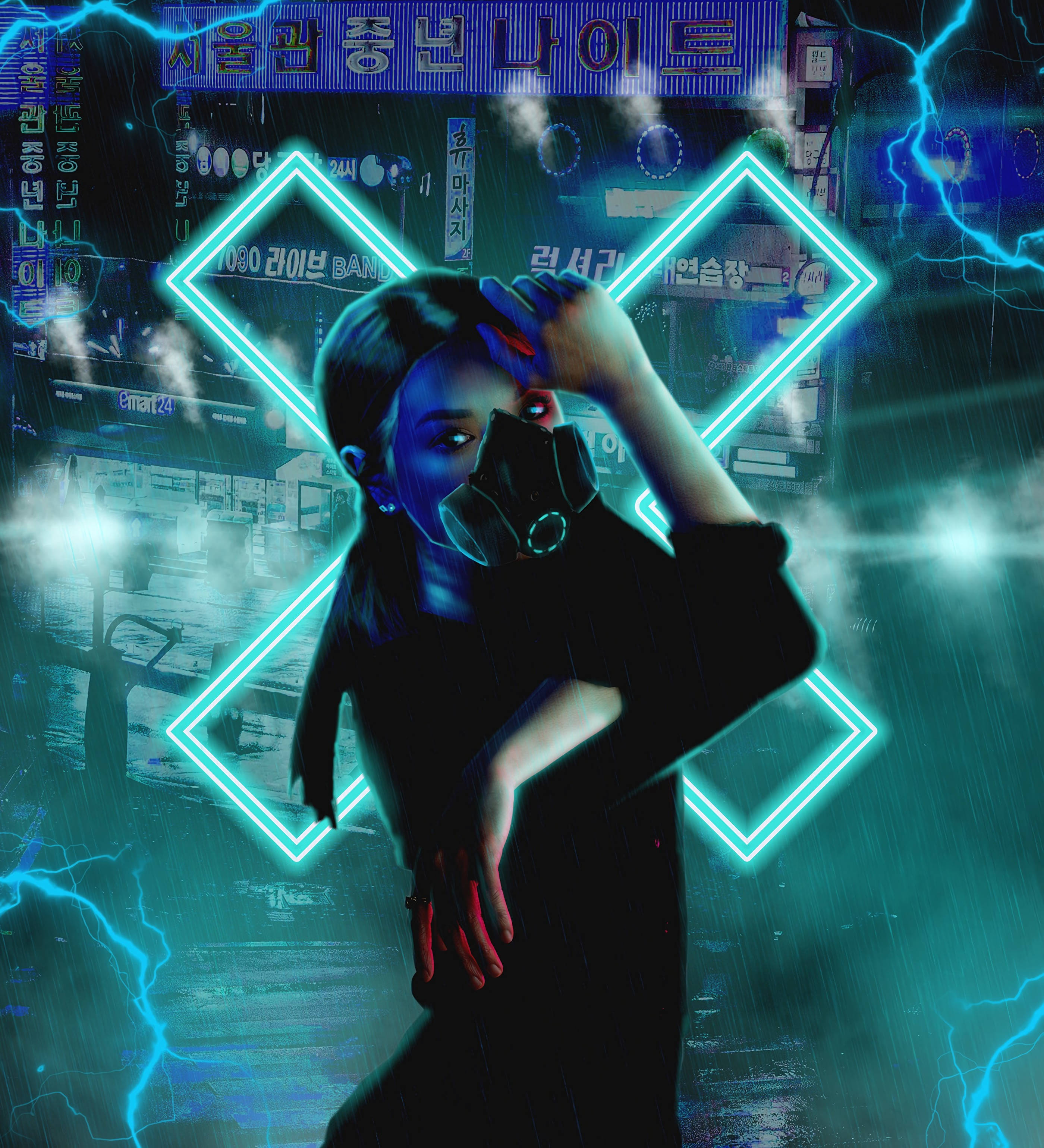 Bilde Cyberpunk Jente Åndedrettsmaske Bakgrunner