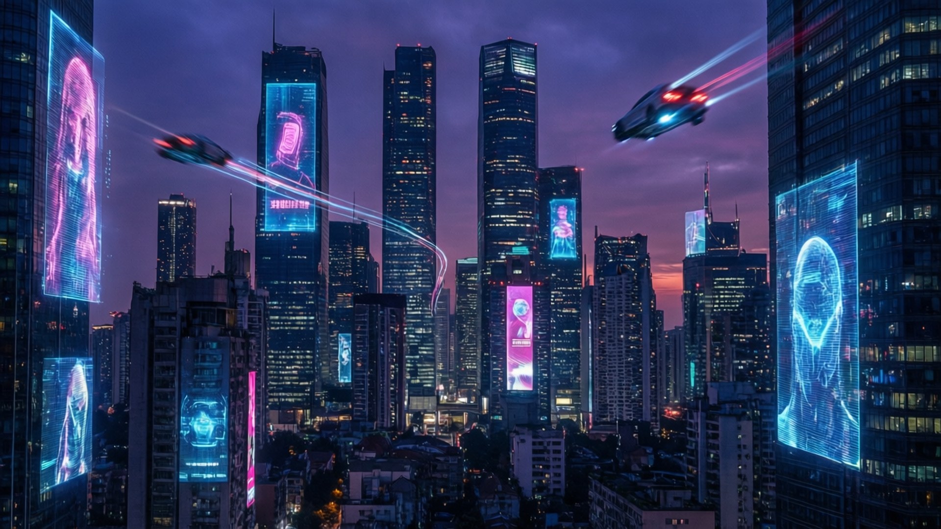 Cyberpunk Skyline Skumring Bakgrunner