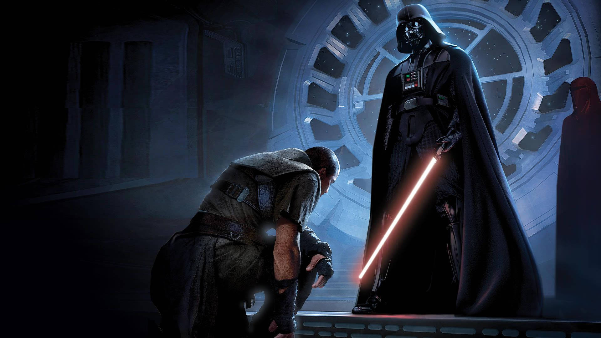 Darth Vader tårner seg over et lyssverd Bakgrunner