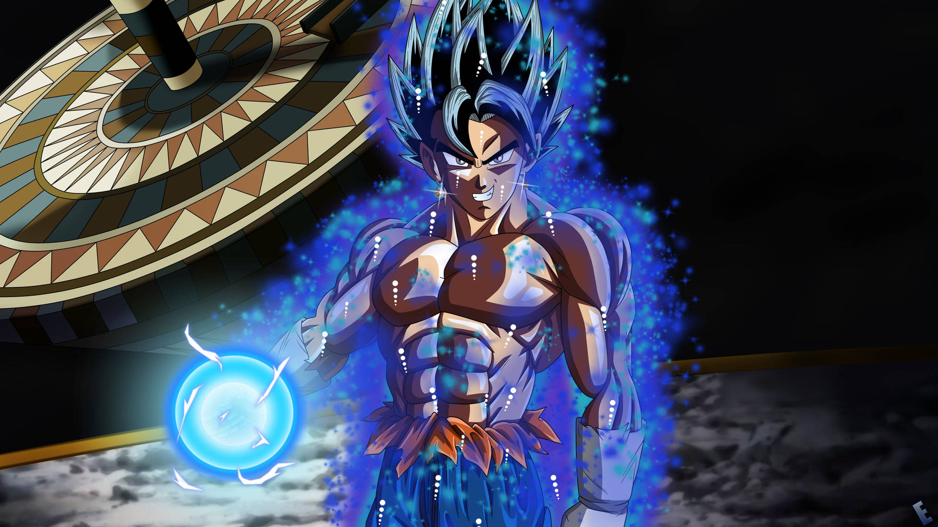 Dragon Ball San Goku med blått hår super broly og super saiyan anime-karakter.