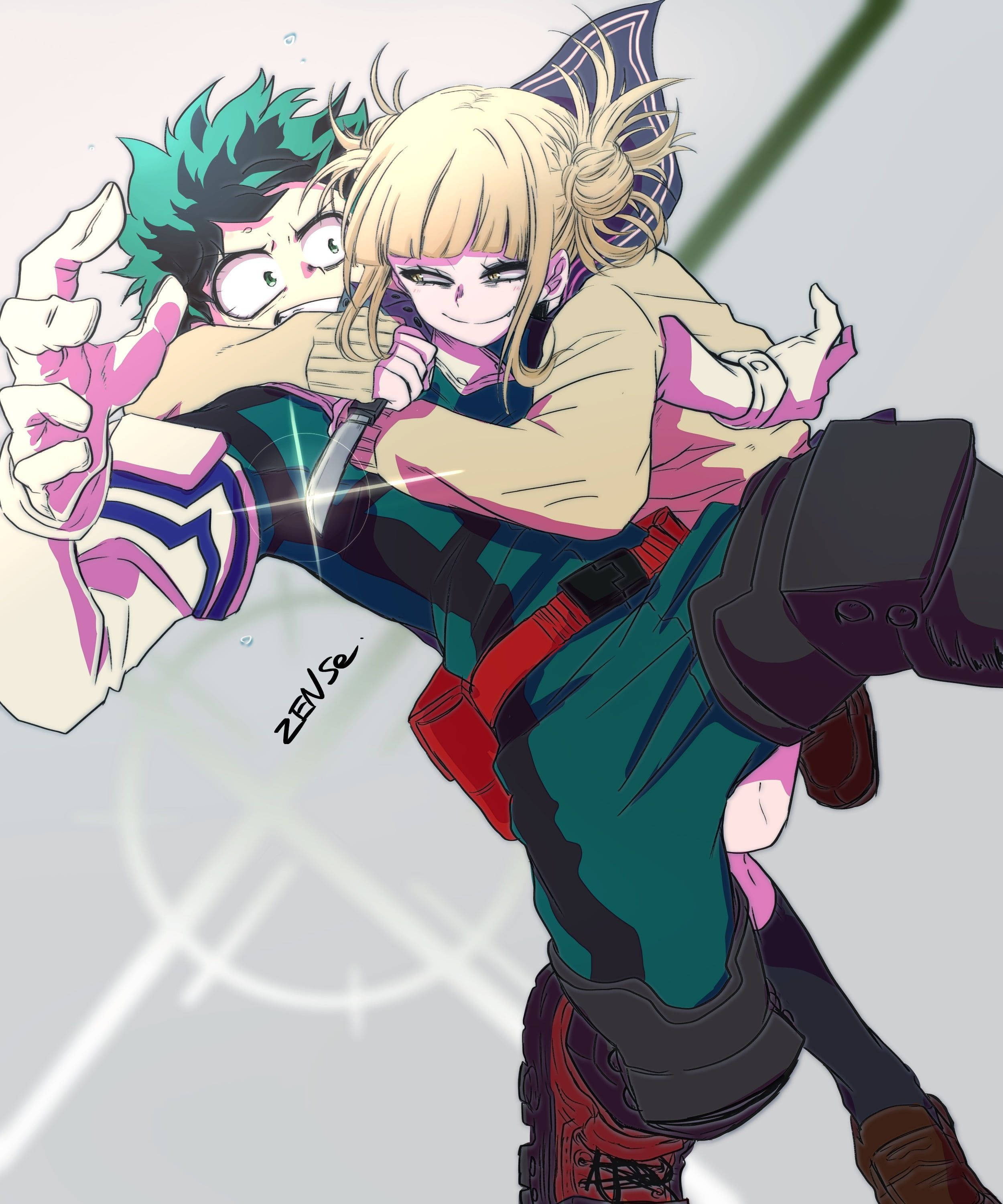 Deku omfavnet av Toga Bakgrunner