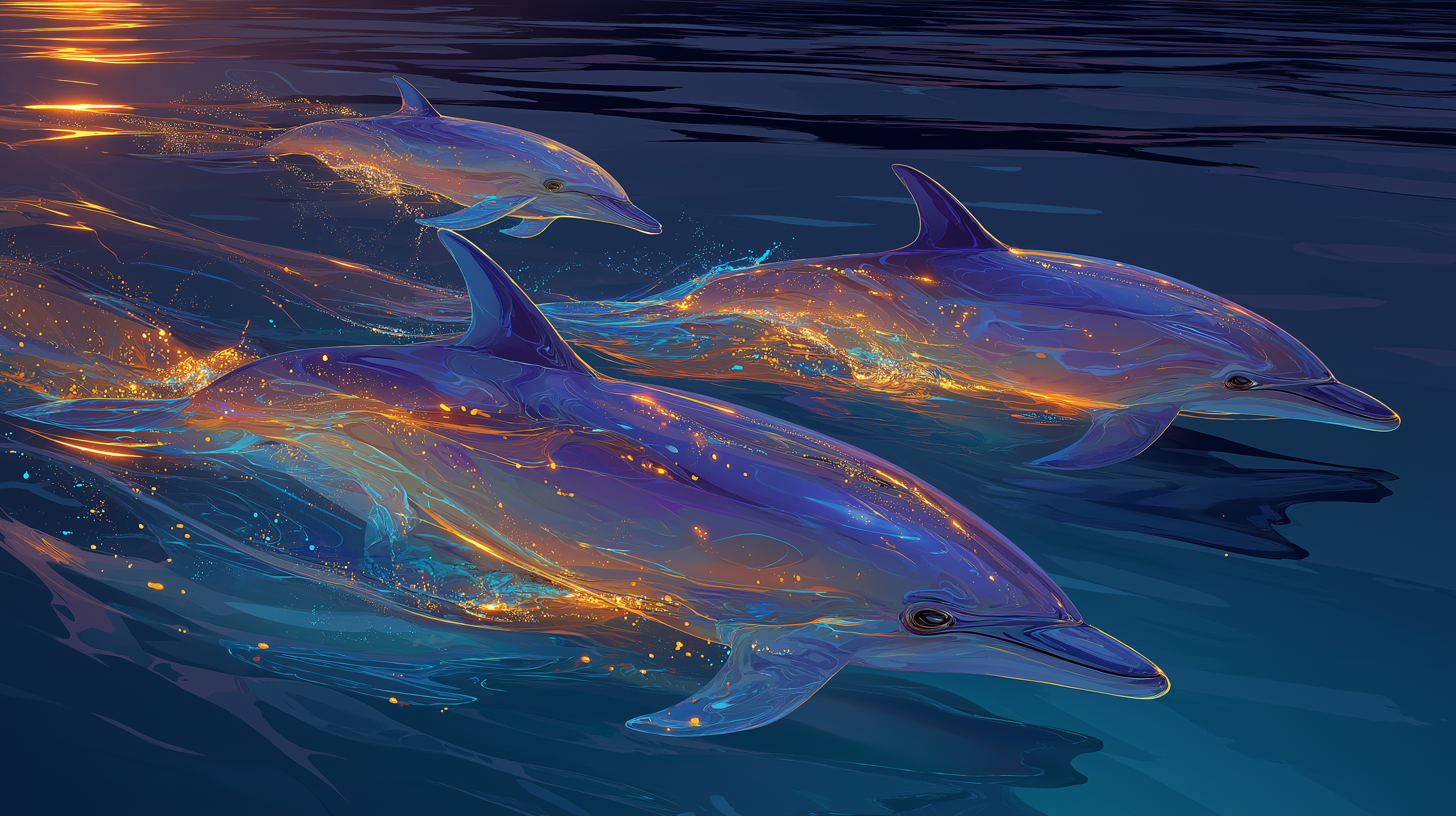 Delfiner i bioluminescerende vann Bakgrunner